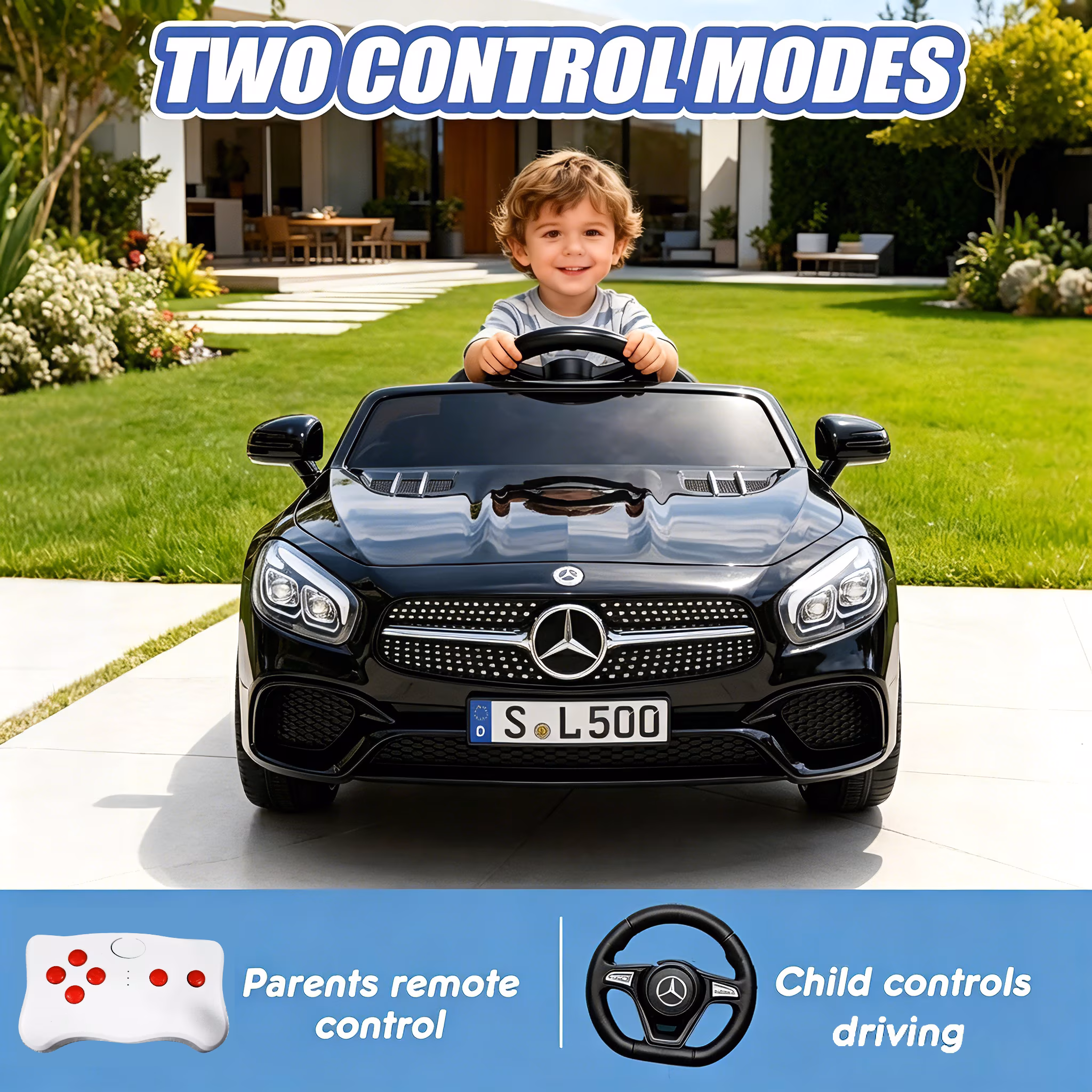 Licensed Benz CLS 350 12V Electric Ride on Car with Bluetooth Music, LED Lights, Spring Suspension, Toddler First Car, Battery Powered Electric Vehicle with Parent Remote Control (Black) - Image 2