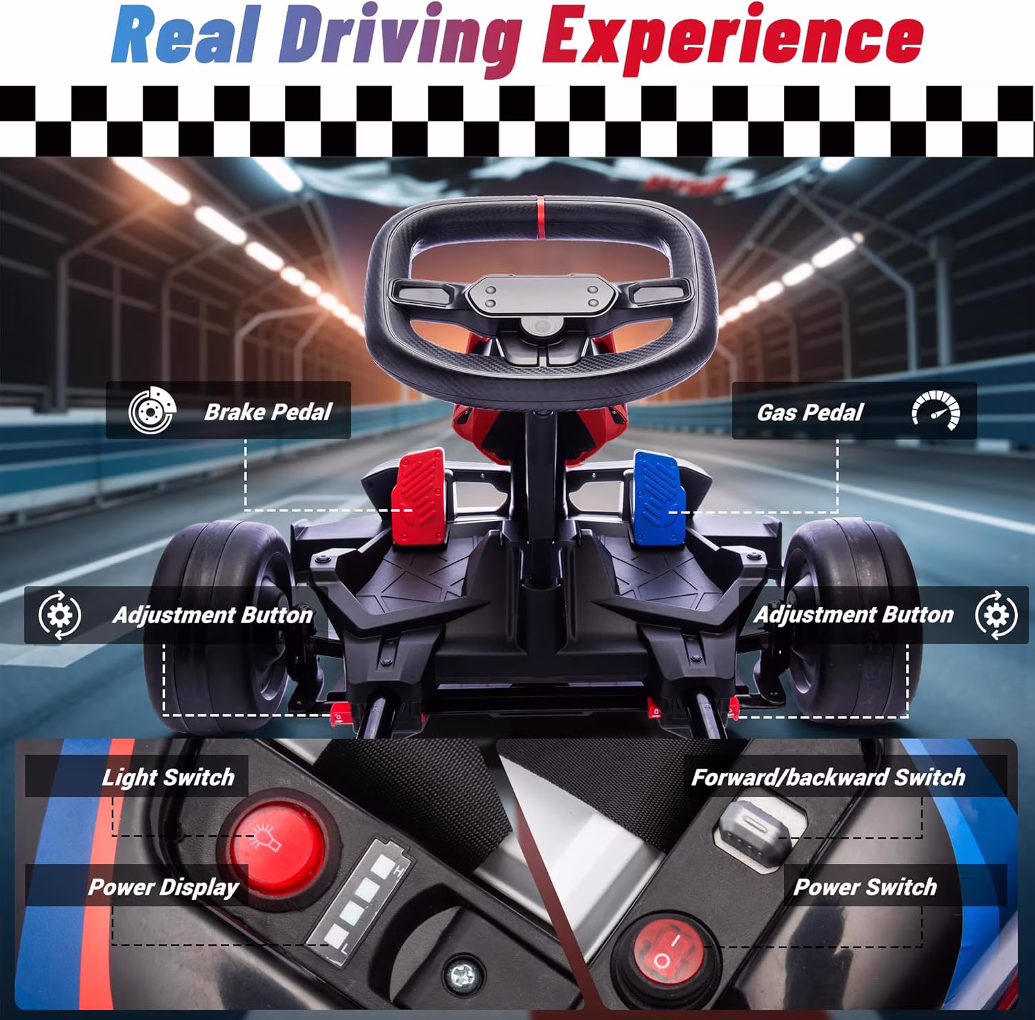 Licensed BMW Electric Go Kart for Kids 6-12, 24V 9AH Drift Kart Ride on Toys, Dual 200W Motors, Adjustable Seat, Drift Mode, 2 Speed, LED Lights - Image 5