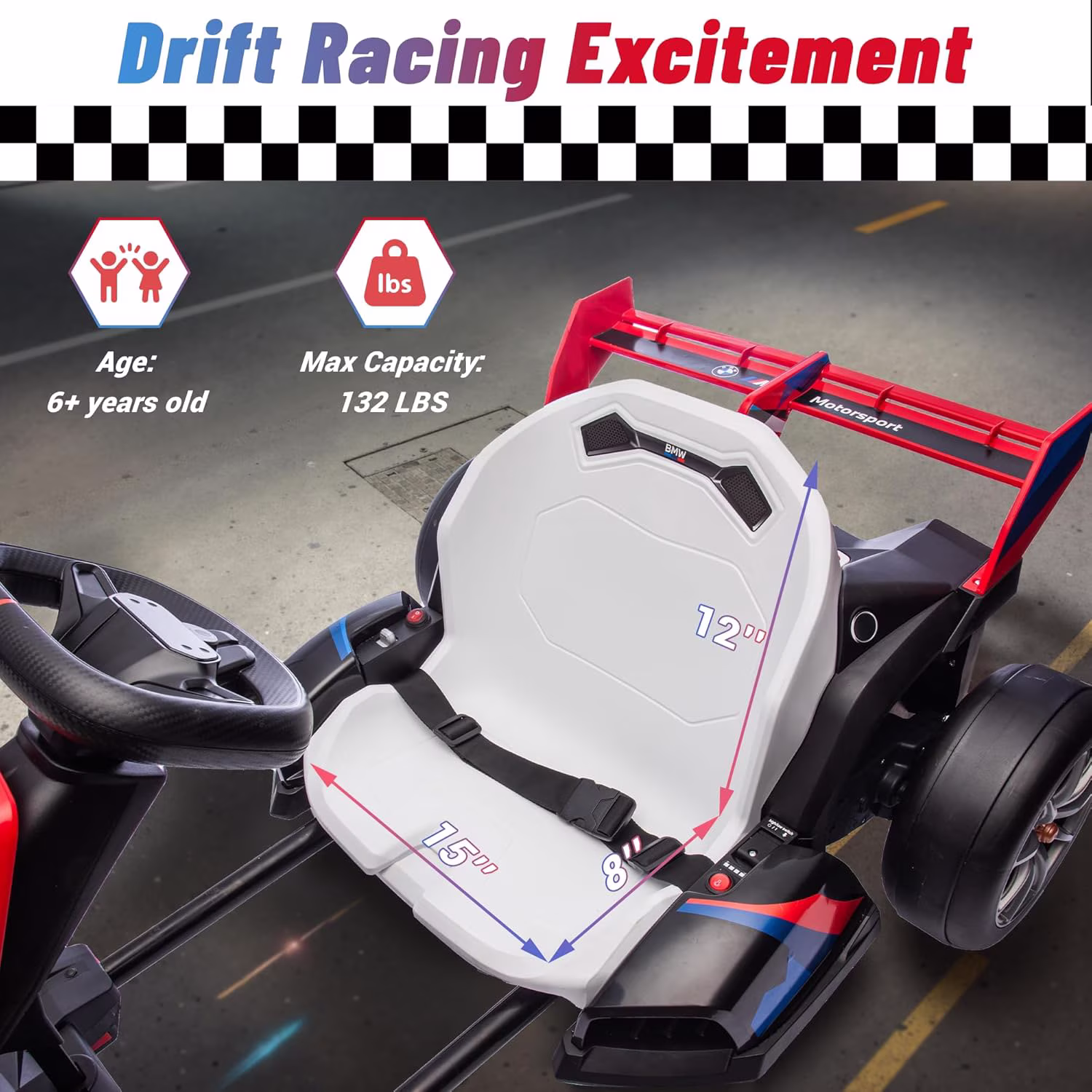 Licensed BMW Electric Go Kart for Kids 6-12, 24V 9AH Drift Kart Ride on Toys, Dual 200W Motors, Adjustable Seat, Drift Mode, 2 Speed, LED Lights - Image 4
