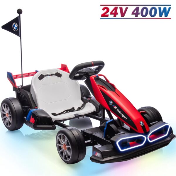 Licensed BMW Electric Go Kart for Kids 6-12, 24V 9AH Drift Kart Ride on Toys, Dual 200W Motors, Adjustable Seat, Drift Mode, 2 Speed, LED Lights