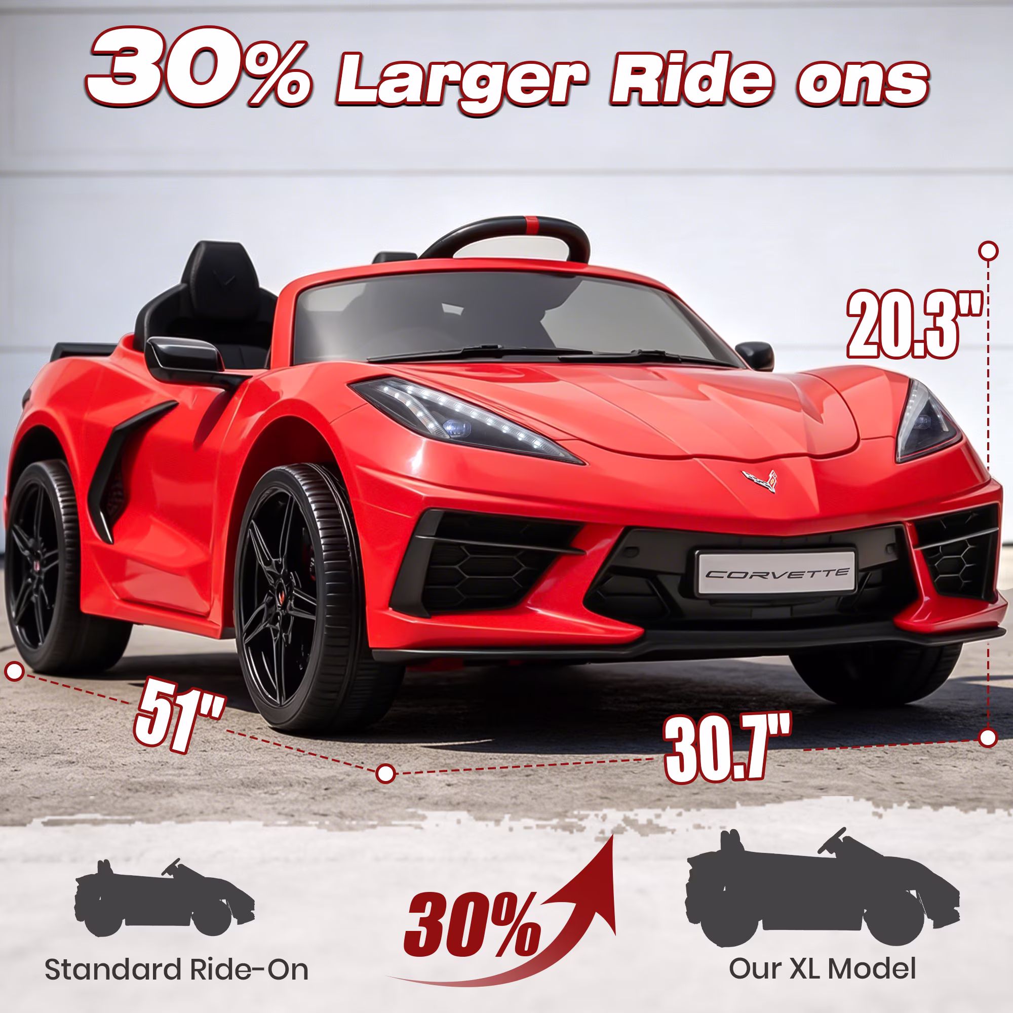 Licensed Corvette 24V Ride On Toys, Sunnyfree XXL Power Car Wheel with 4WD/2WD Switchable, Remote, Bluetooth, Seat Belt & Lockable Doors, Ages 3-8, Red - Image 3