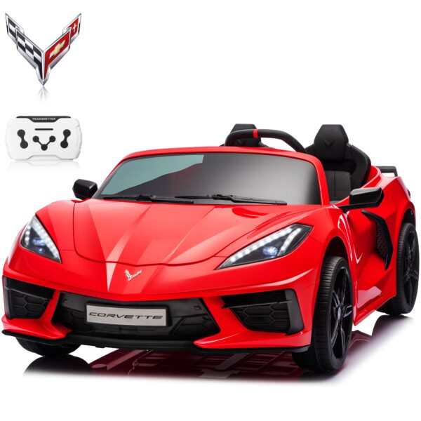 Licensed Corvette 24V Ride On Toys, Sunnyfree XXL Power Car Wheel with 4WD/2WD Switchable, Remote, Bluetooth, Seat Belt & Lockable Doors, Ages 3-8, Red