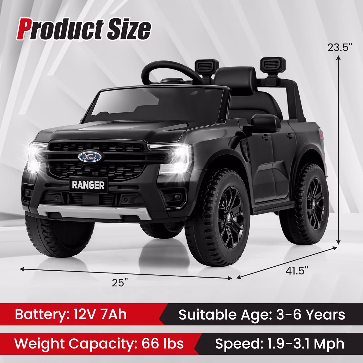Licensed Ford Ranger Ride on Car for Kids by OLAKIDS, 12V Electric Vehicle with Remote Control, Toddlers Battery Powered Toy Gift with 2 Speeds, Wheels Suspension, Storage Space, Bluetooth USB - Image 2
