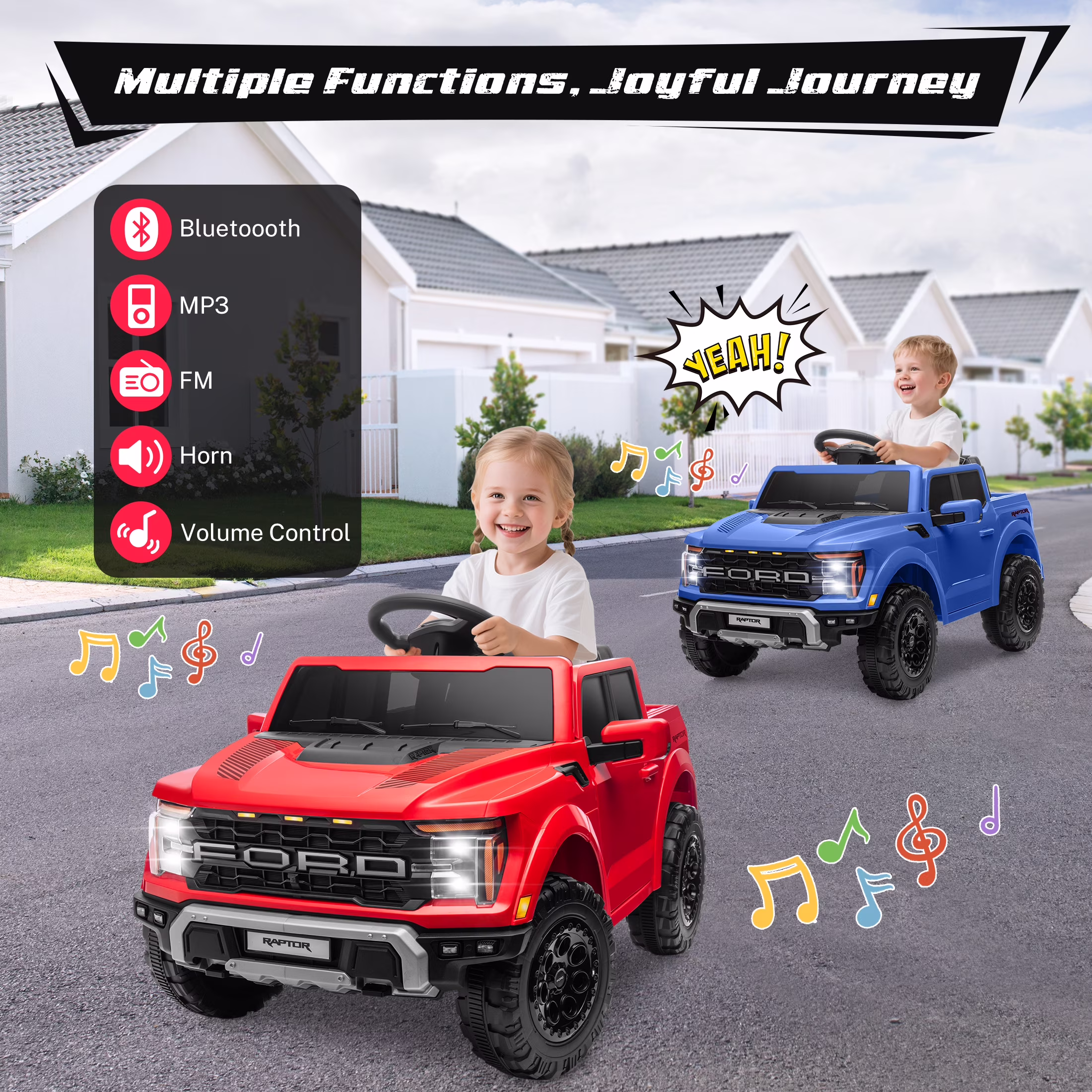Licensed Ford Raptor F150 12V Kids Electric Car Ride On Toy, Battery Powered Ride on Truck with Remote Control, Lights, Music, 3 Speeds, 4 Wheel Suspension Ride on Car for 3-5 Year Boys Girls, Red - Image 3