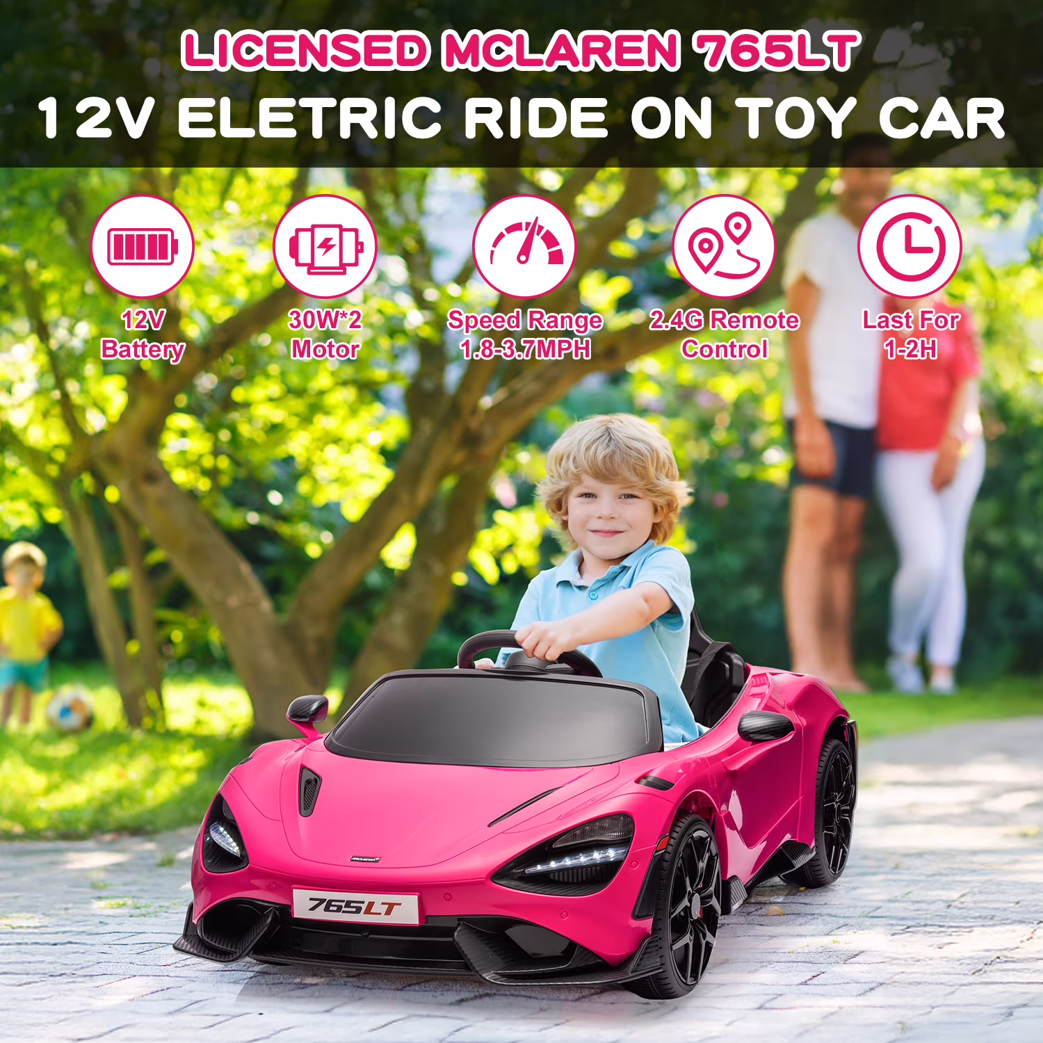 Licensed McLaren765LT Electric Ride on Cars for Kids, 12V Powered Ride on Toys with Parent Remote Control, Electric Car for 3-6 w/Music Player/LED Lights/Safety Belt, Pink - Image 5