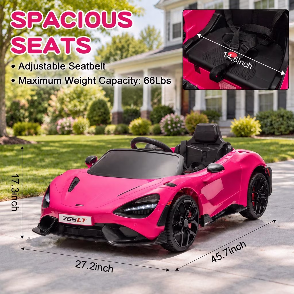 Licensed McLaren765LT Electric Ride on Cars for Kids, 12V Powered Ride on Toys with Parent Remote Control, Electric Car for 3-6 w/Music Player/LED Lights/Safety Belt, Pink - Image 3