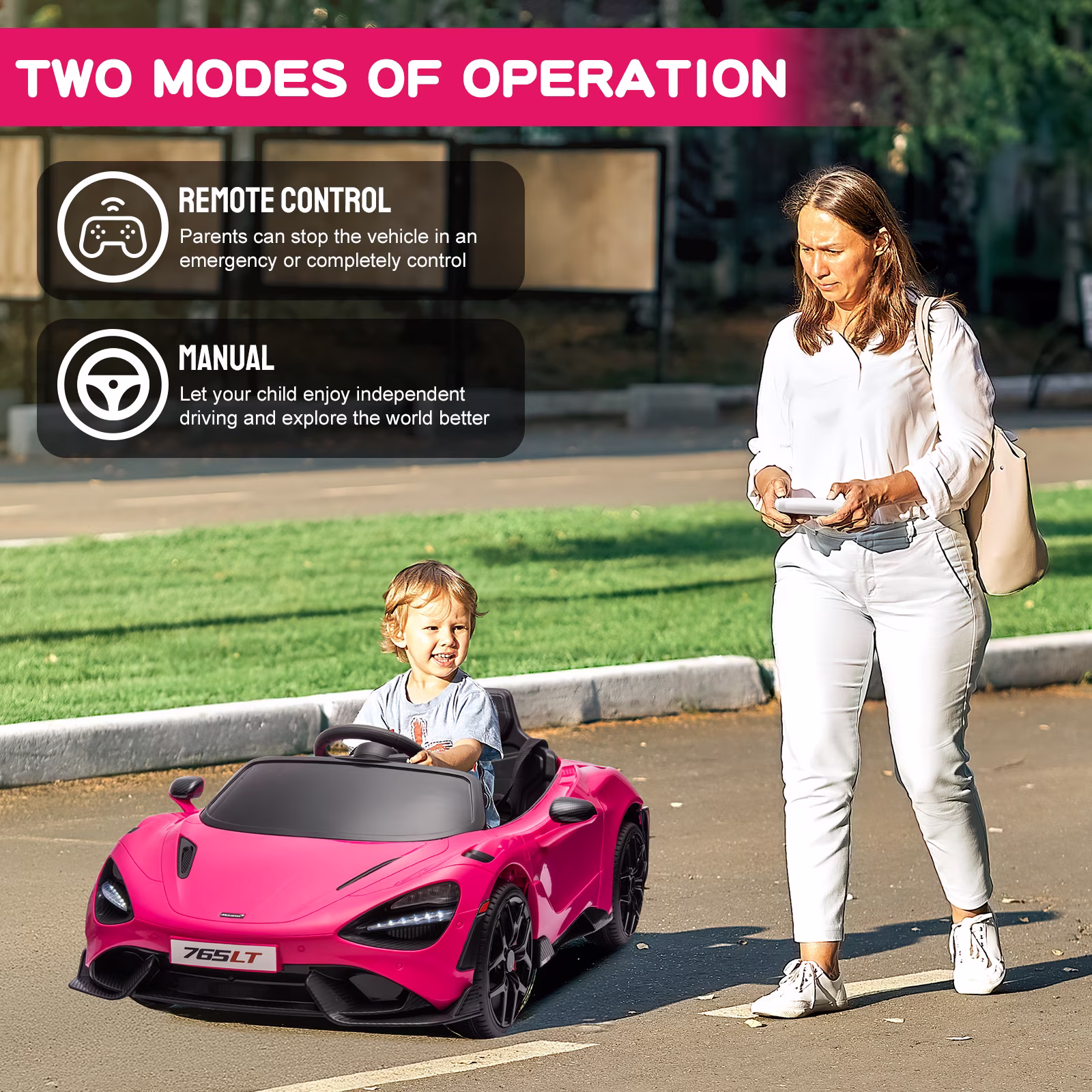 Licensed McLaren765LT Electric Ride on Cars for Kids, 12V Powered Ride on Toys with Parent Remote Control, Electric Car for 3-6 w/Music Player/LED Lights/Safety Belt, Pink - Image 2