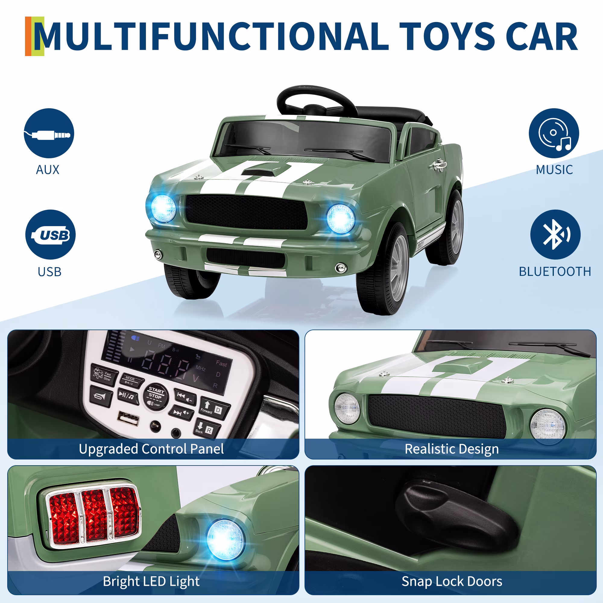 Licensed Shelby Kids Electric Vehicle | 12V Ride-On Toy with Remote Control | LED Lights, MP3, and Bluetooth | for Boys and Girls - Image 5