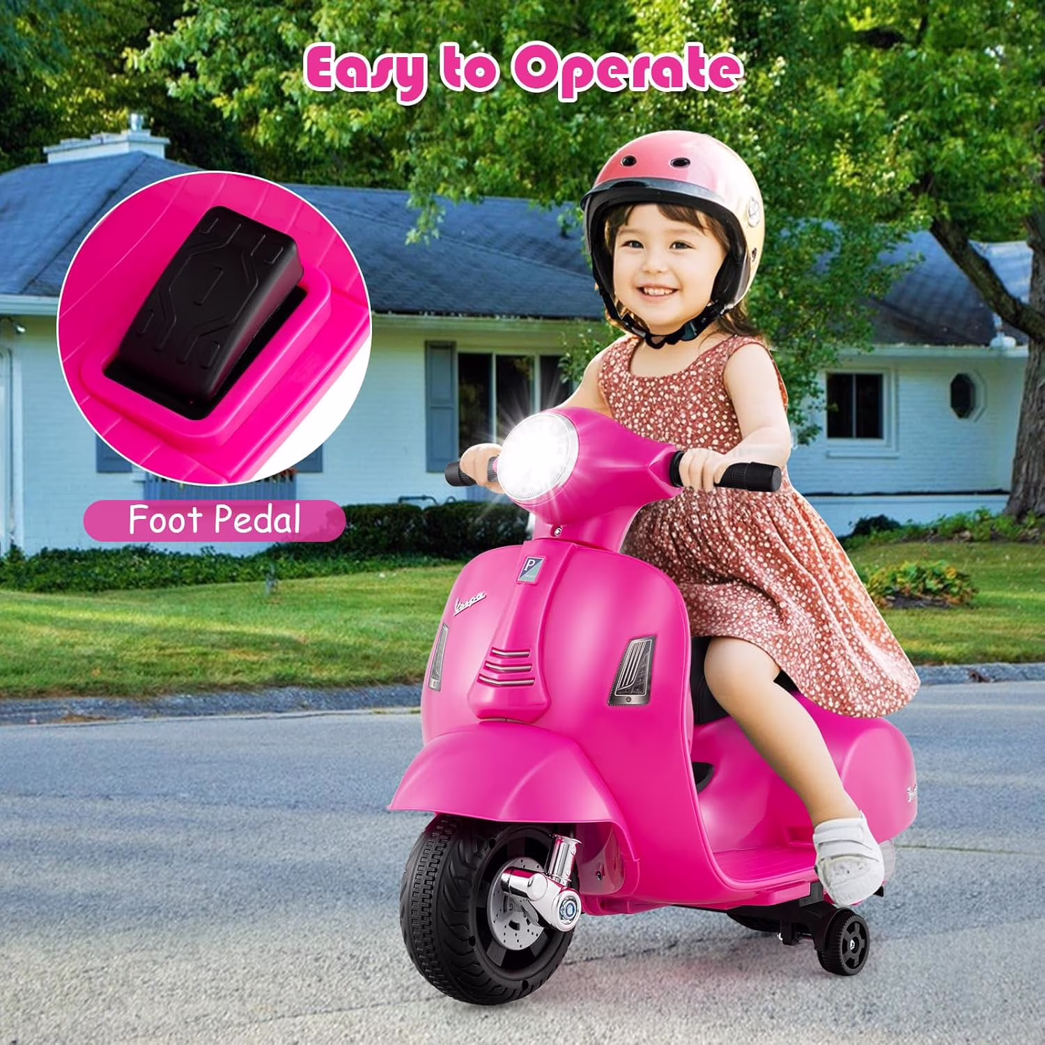 Licensed Vespa Kids Motorcycle by OLAKIDS, 6V Battery Powered Motorbike for Toddlers with Training Wheels, Horn, LED Lights, Electric Ride on Toys for Boys Girls Aged 18-36 Months - Image 5
