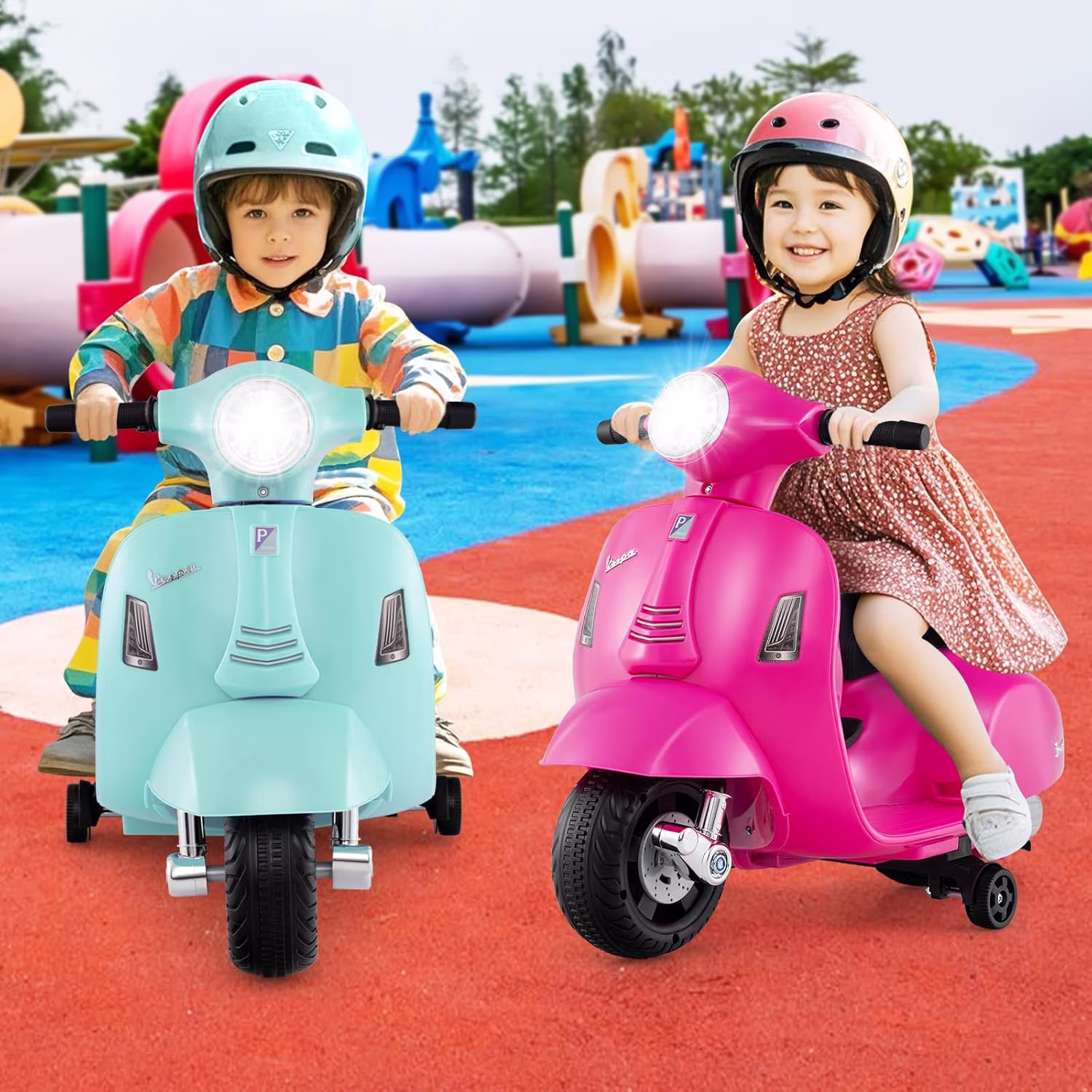 Licensed Vespa Kids Motorcycle by OLAKIDS, 6V Battery Powered Motorbike for Toddlers with Training Wheels, Horn, LED Lights, Electric Ride on Toys for Boys Girls Aged 18-36 Months - Image 2