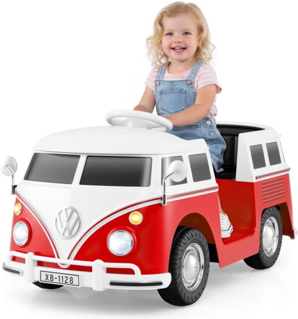 Licensed Volkswagen 12V Kids Ride on Car by OLAKIDS with Cup Holder, LED Headlight, Music & Horn, Kids Electric Vehicles for 3-6 Years Old