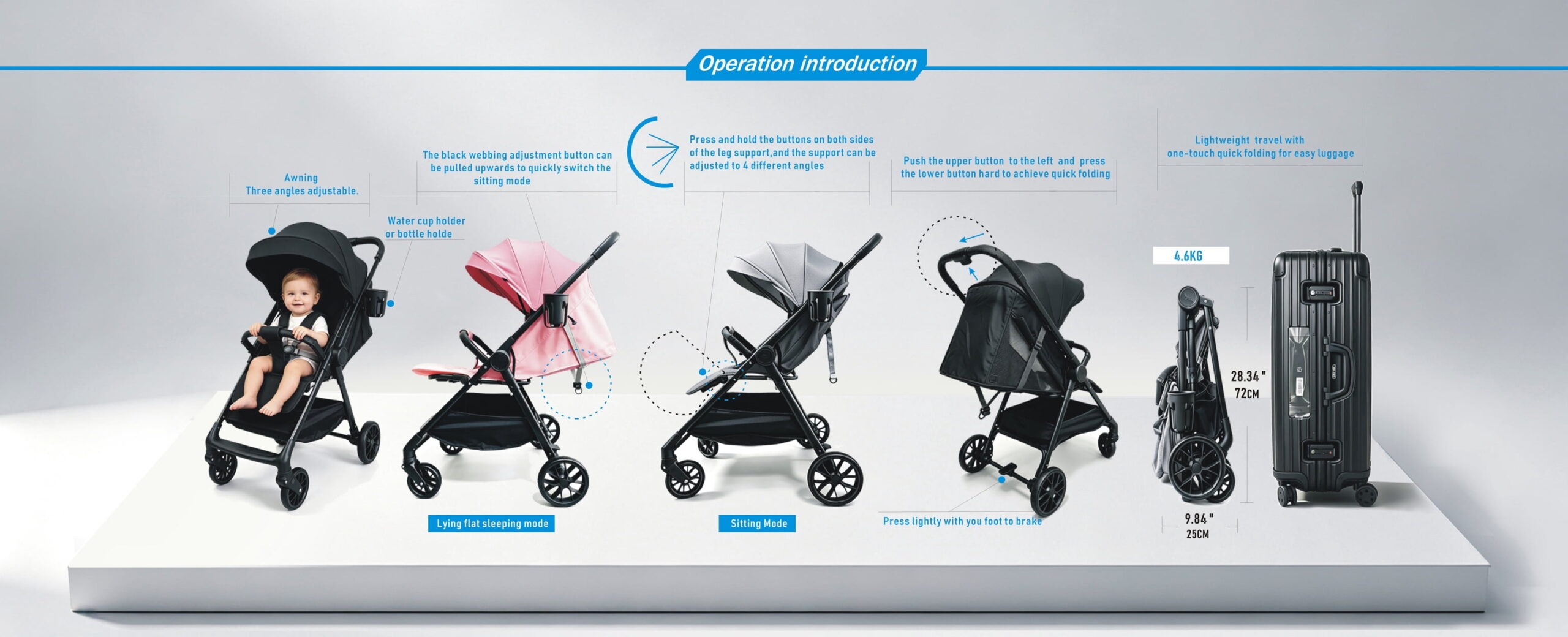 Lightweight Travel Baby Stroller, Fold Infant Pushchair & Pram for 0-3 Years Old,Compact,Folding,Unisex,Black - Image 5