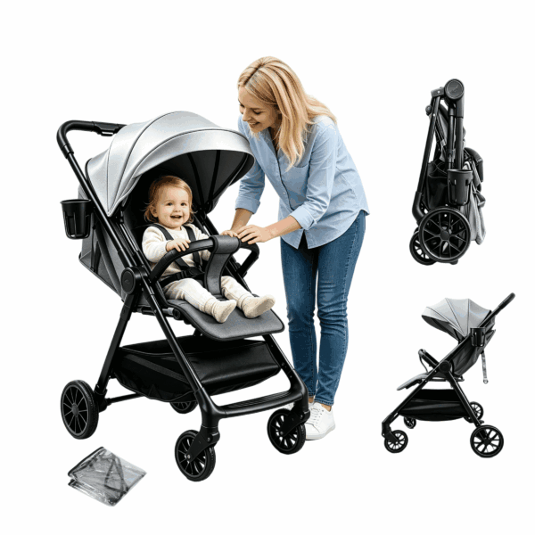 Lightweight Baby Stroller Portable Baby Pushchair Foldable Stroller for Newborns to Toddlers with PU Handle Unisex,Grey