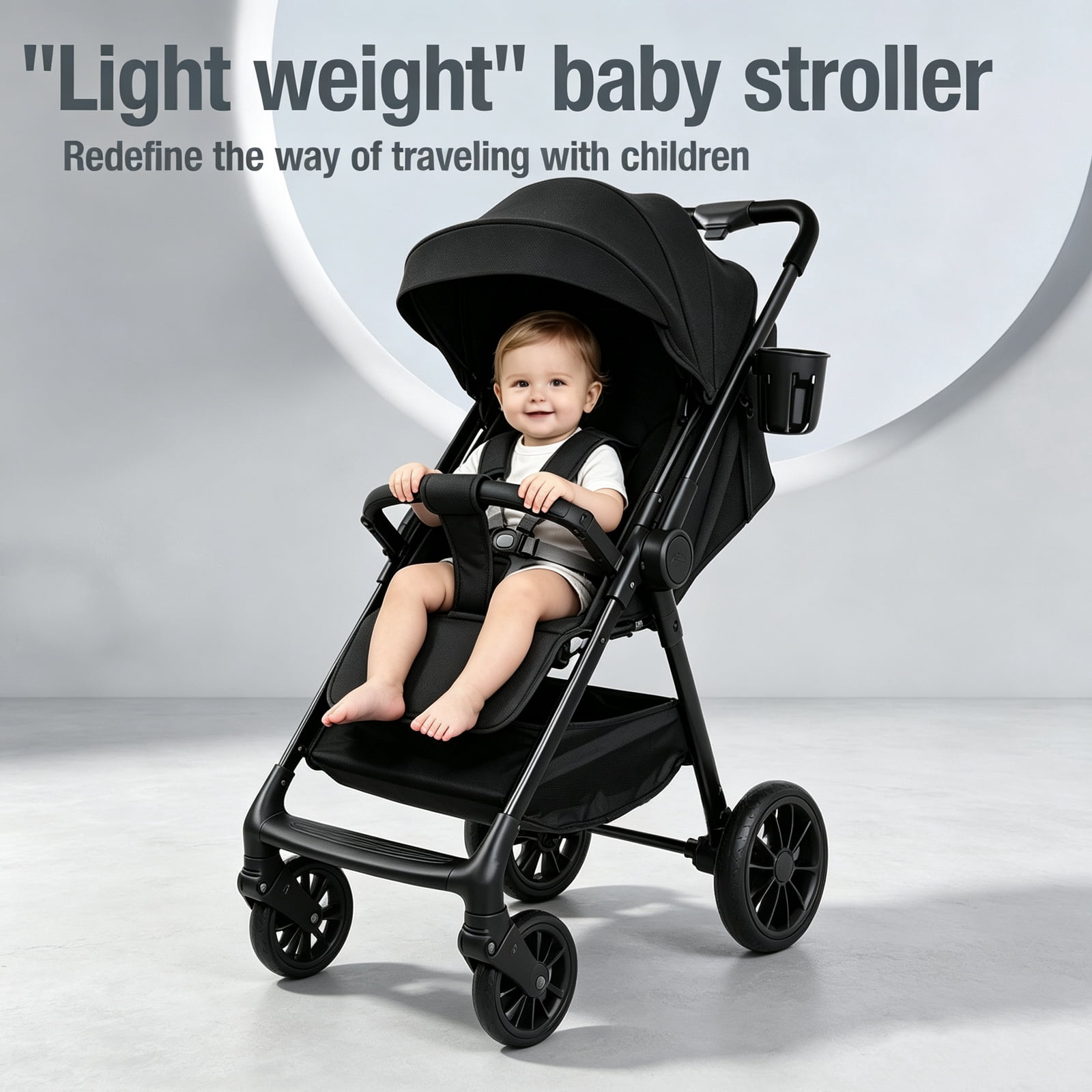 Lightweight Travel Baby Stroller, Fold Infant Pushchair & Pram for 0-3 Years Old,Compact,Folding,Unisex,Black - Image 2