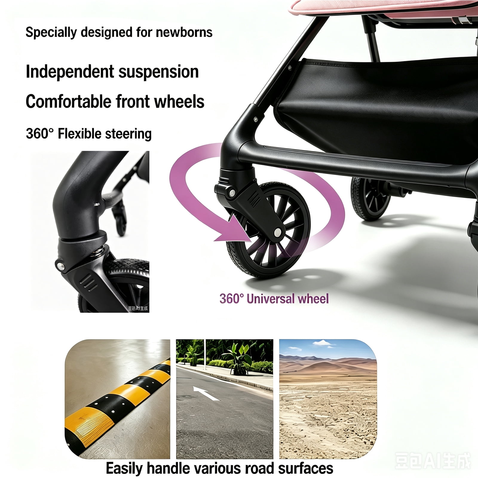 Lightweight Travel Baby Stroller, Fold Infant Pushchair & Pram for 0-3 Years Old,Compact,Folding,Unisex,Black - Image 3