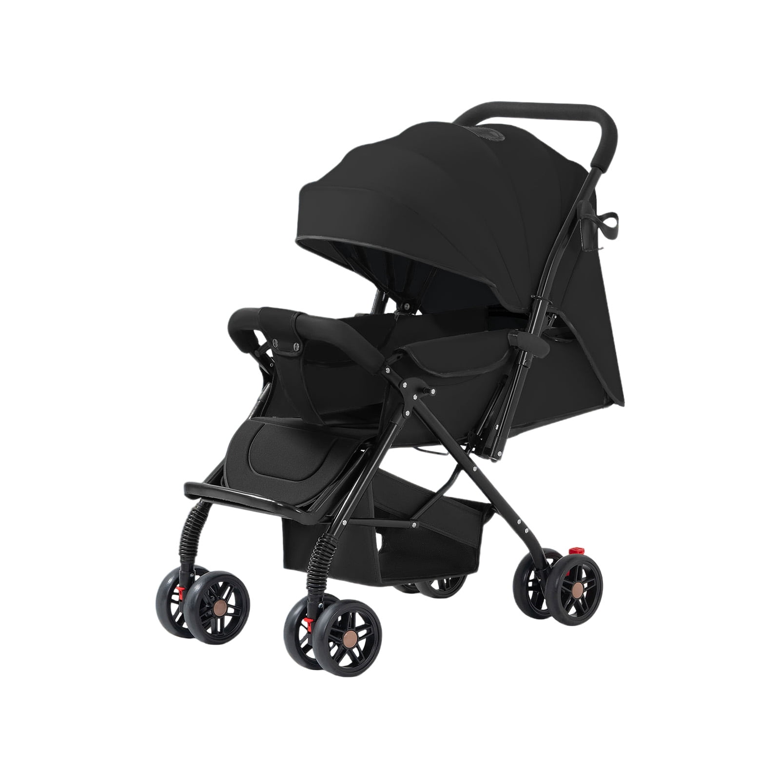 Lightweight Portable Baby Stroller, Two-Way Reversible Handle Stroller with Full Recline Seat, UV Protection Canopy & Storage Basket for Newborn Toddlers