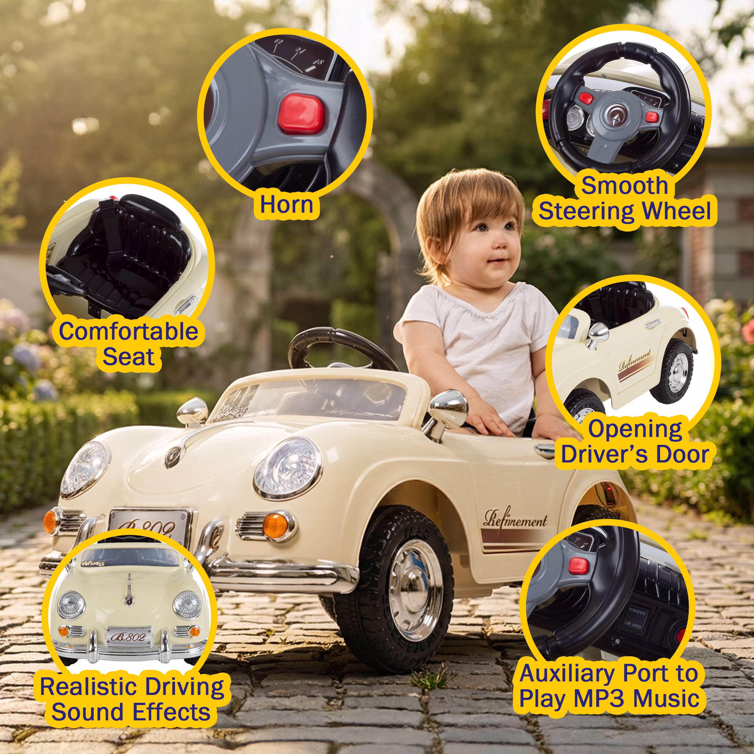 Lil' Rider 6V Kids Ride on Car with Remote Control for Ages 3-6 (Cream) - Image 3