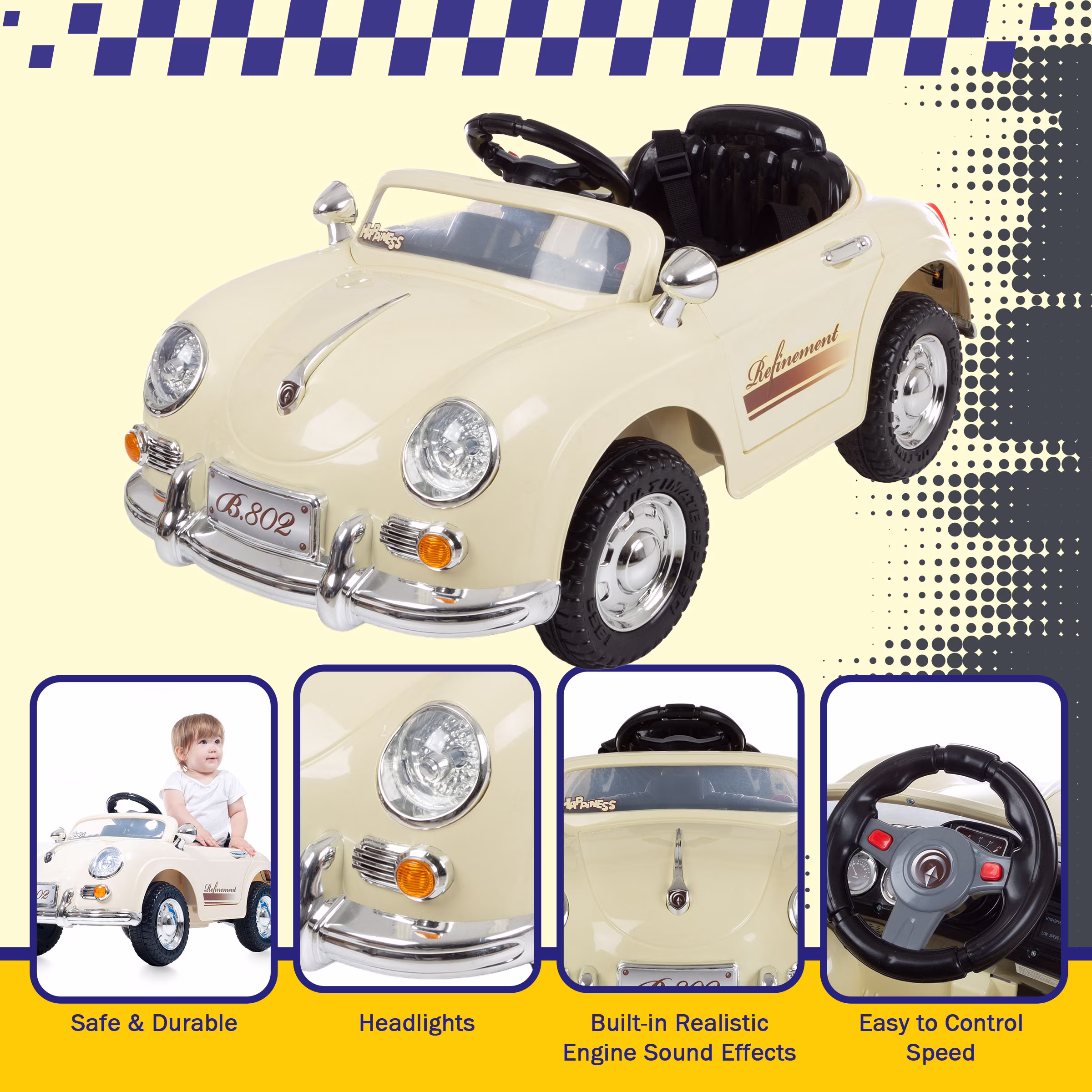 Lil' Rider 6V Kids Ride on Car with Remote Control for Ages 3-6 (Cream) - Image 4