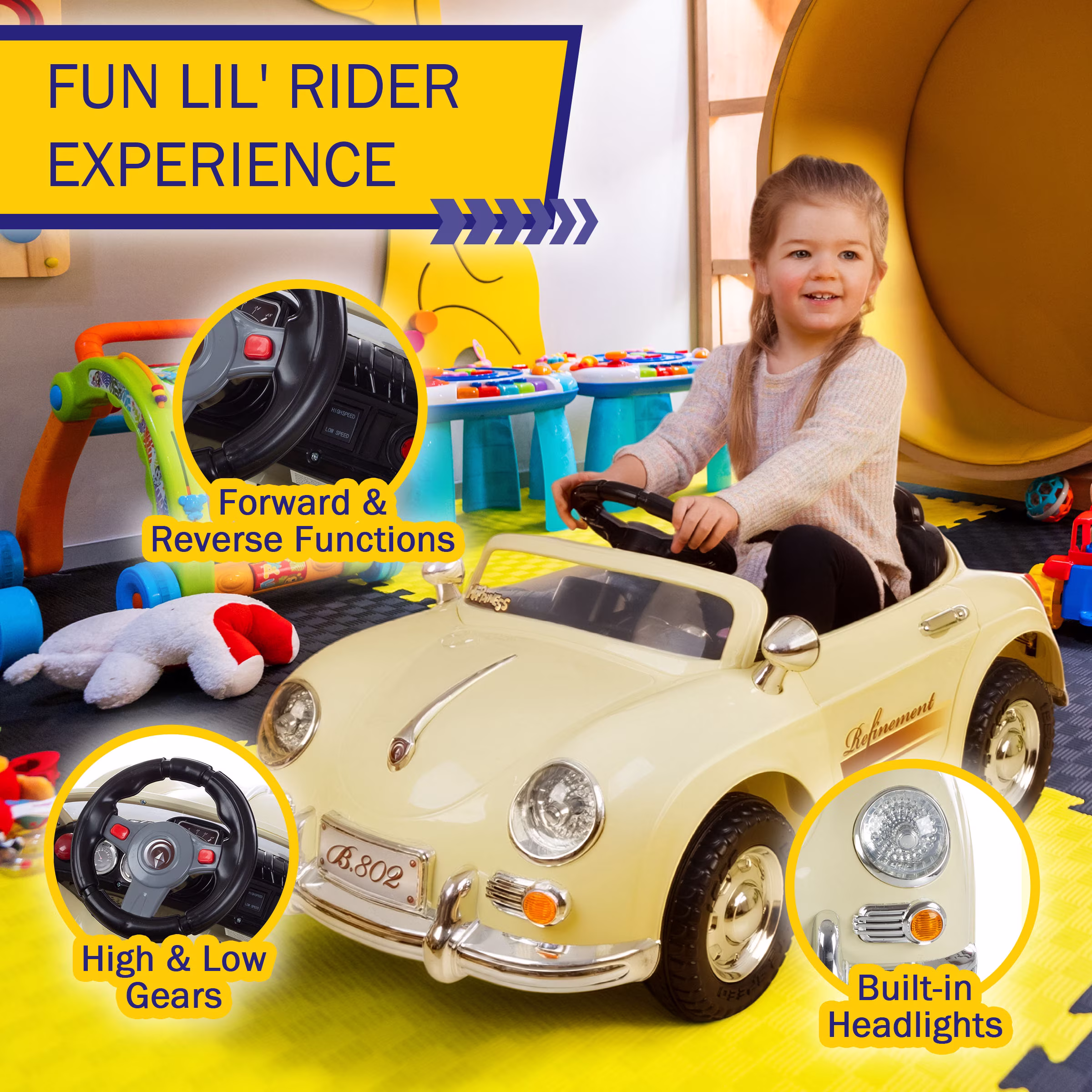 Lil' Rider 6V Kids Ride on Car with Remote Control for Ages 3-6 (Cream) - Image 2