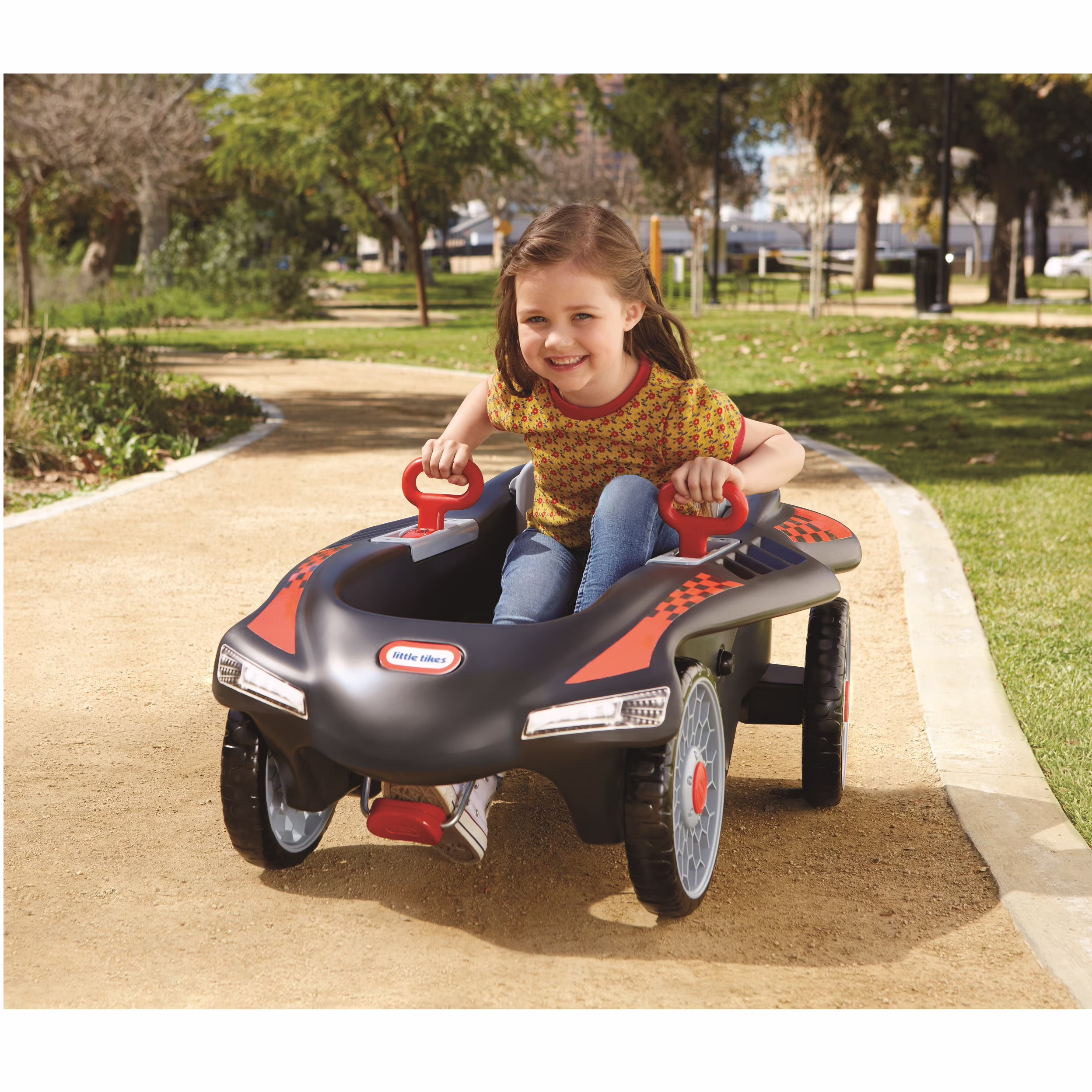 Little Tikes Jett Car Racer Ride on Pedal Car, Black and Red, Dual Handle Rear Wheel Steering, Kids Ages 3 to 7 - Image 3