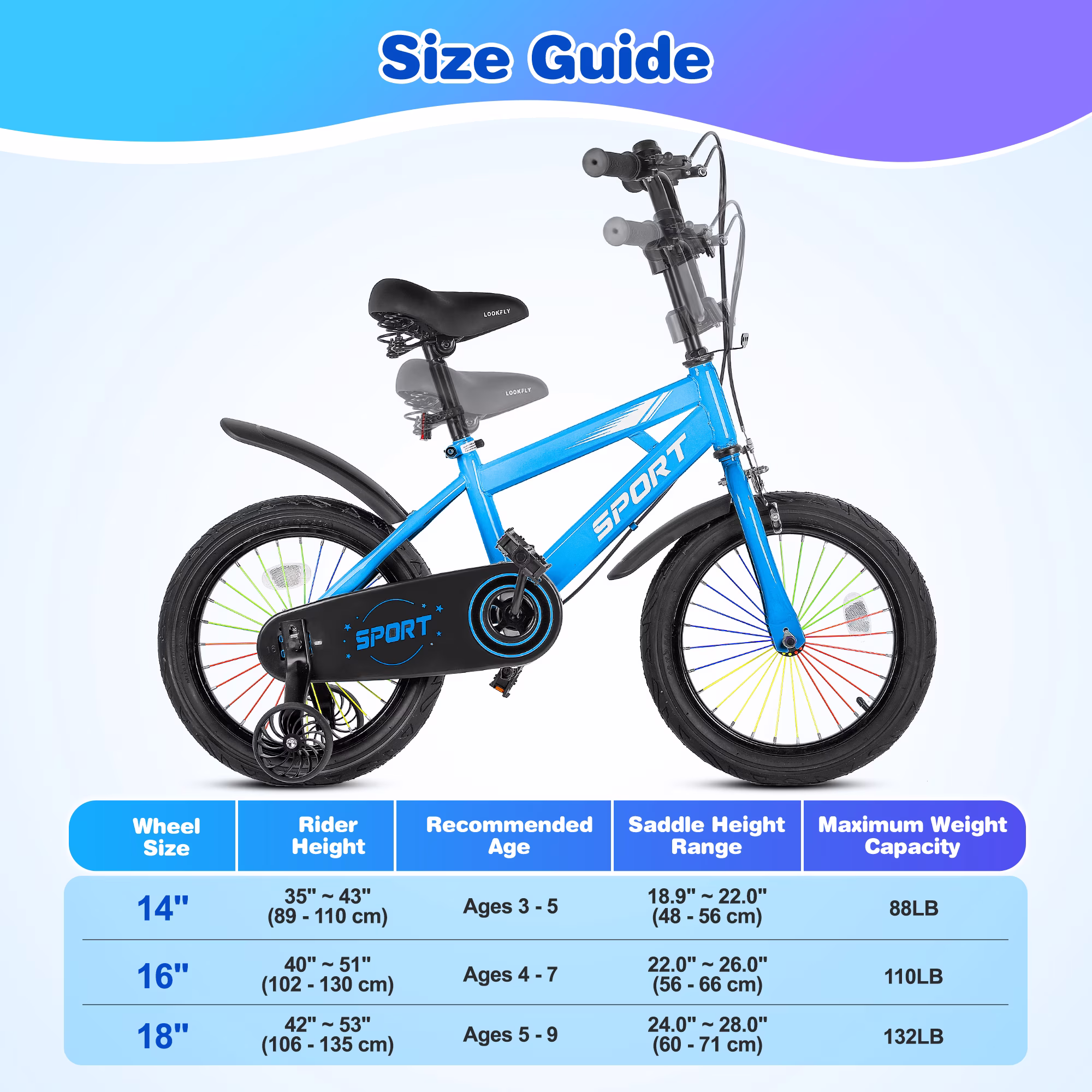 Lookfly 16" Kids Bike for Boys and Girls with Removable Training Wheels,Children's Cicycle,Blue - Image 3