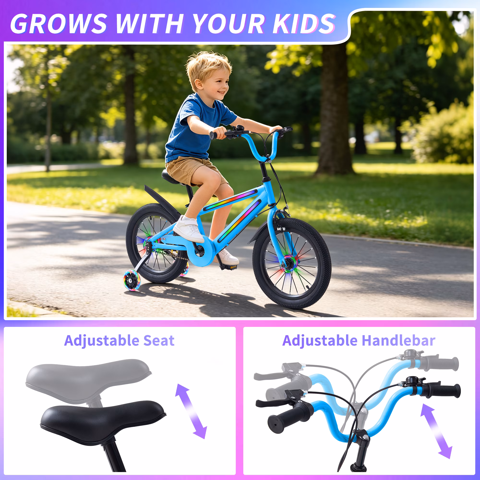 Lukstr Kids Bike for Boys, 16" Bike for Kids Ages 4-7, Bicycles with LED Light-up and Training Wheels - Image 5
