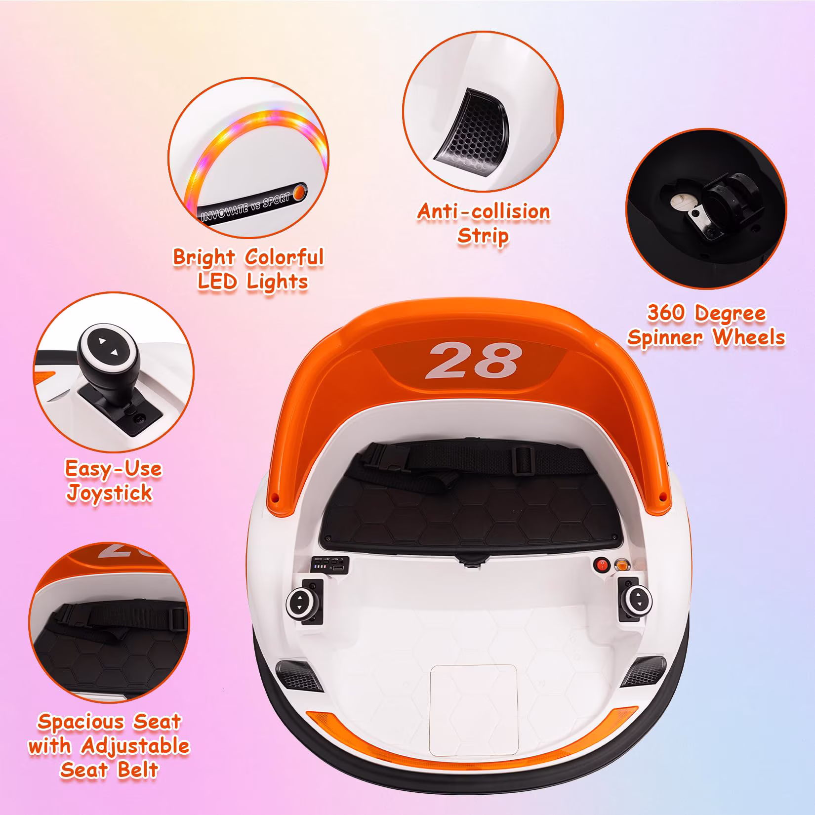 Luku 12V Kids Ride-On Bumper Car with Remote Control, 360° Spin, LED Lights, Music, USB Port, Battery Indicator, Dual Joysticks, for Toddlers & Children - Image 5
