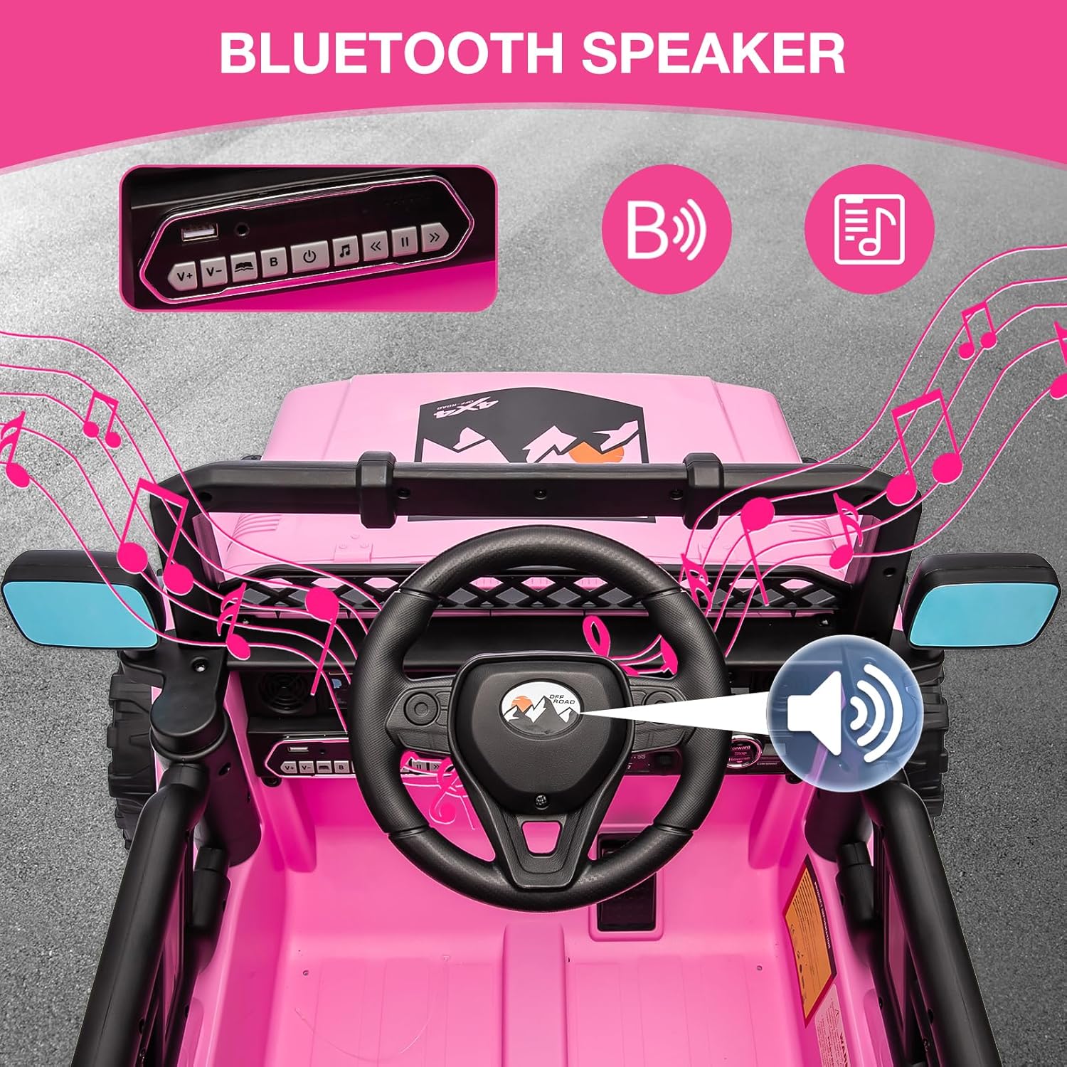 Luku 12V Kids Ride On Truck Car, Electric Vehicles with Remote Control, Lights, Music, 3 Speeds, Pink - Image 2