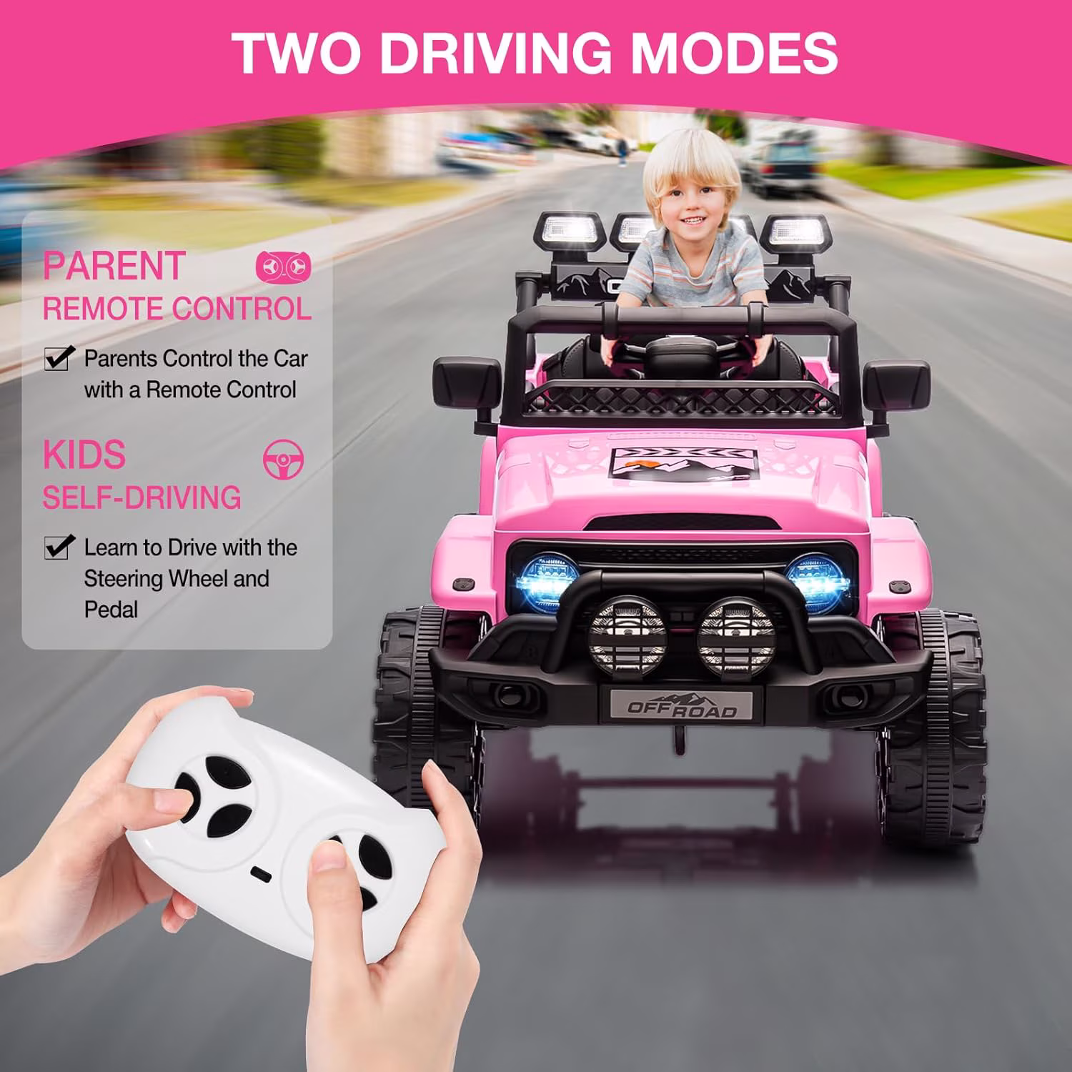 Luku 12V Kids Ride On Truck Car, Electric Vehicles with Remote Control, Lights, Music, 3 Speeds, Pink - Image 4