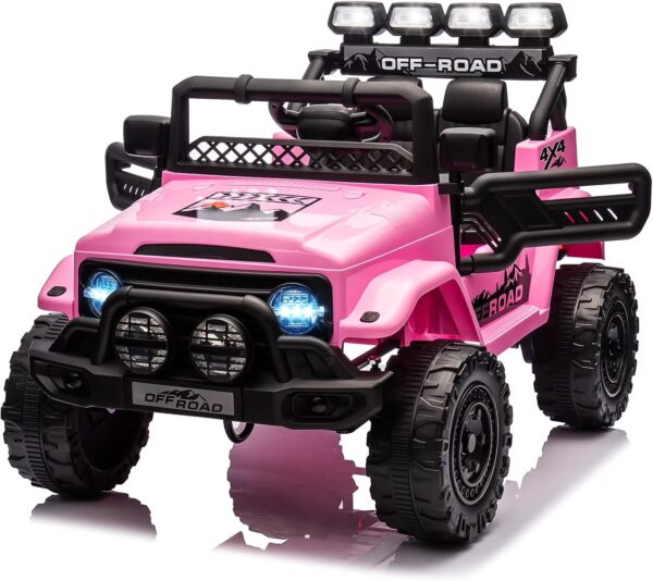 Luku 12V Kids Ride On Truck Car, Electric Vehicles with Remote Control, Lights, Music, 3 Speeds, Pink