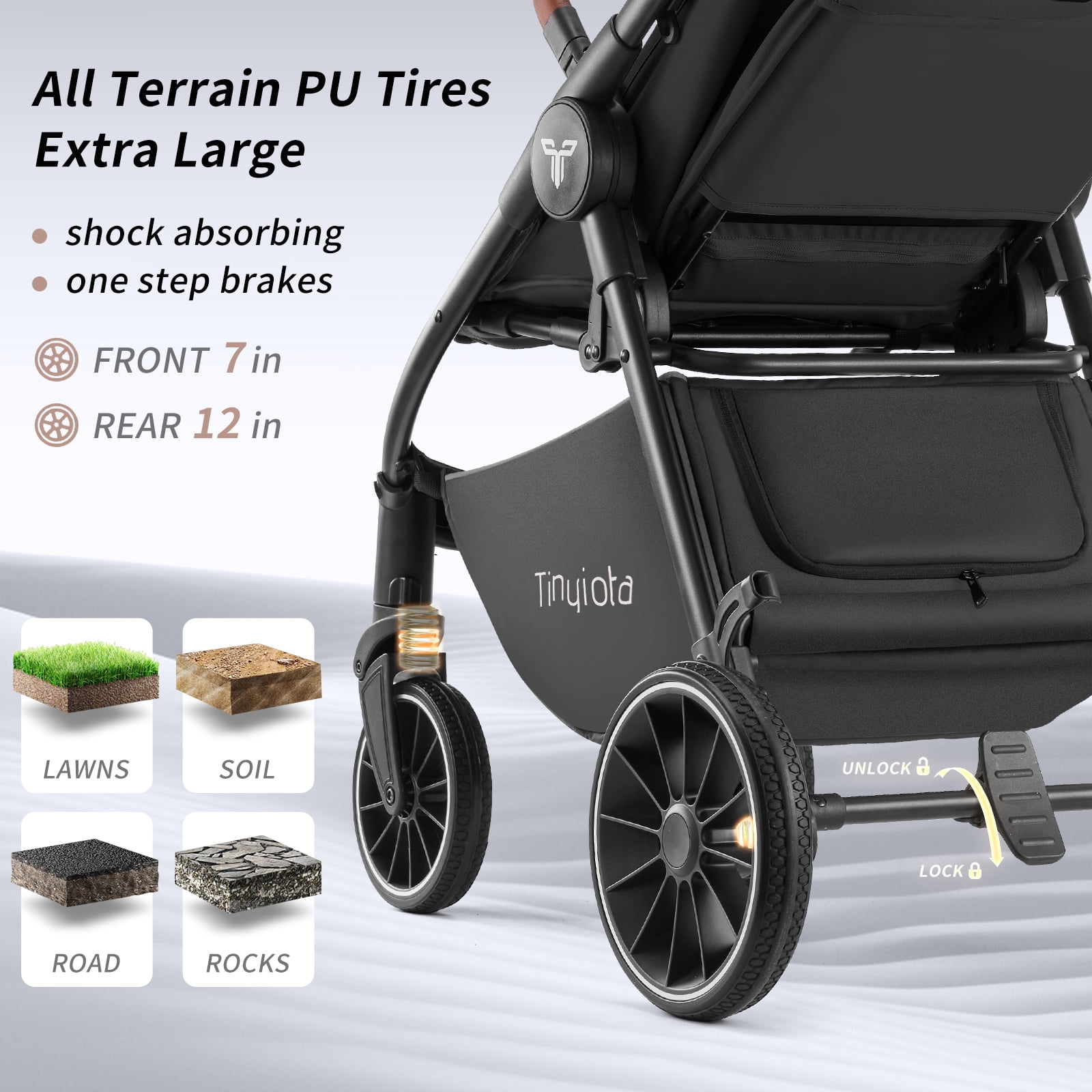 Luxury Foldable Baby Stroller for Toddler with UPF 50+ Canopy, Leather Handle, Black - Image 4