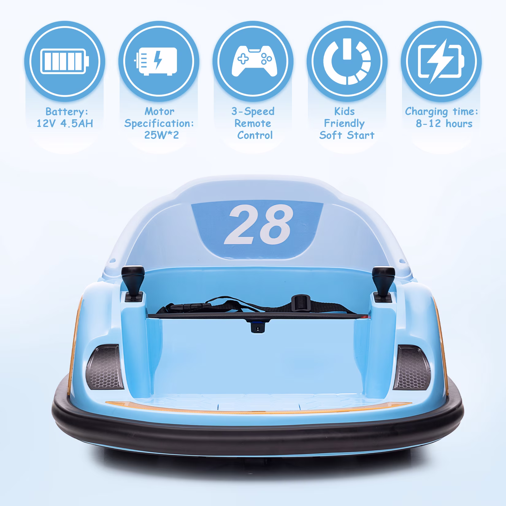 M optimized 12V Ride On Bumper Car for Kids Ride on Toy Gifts Toddlers Electric Bumping Car with Remote Control, Battery Display, 360 Degree Spin, LED Lights, Music - Image 4