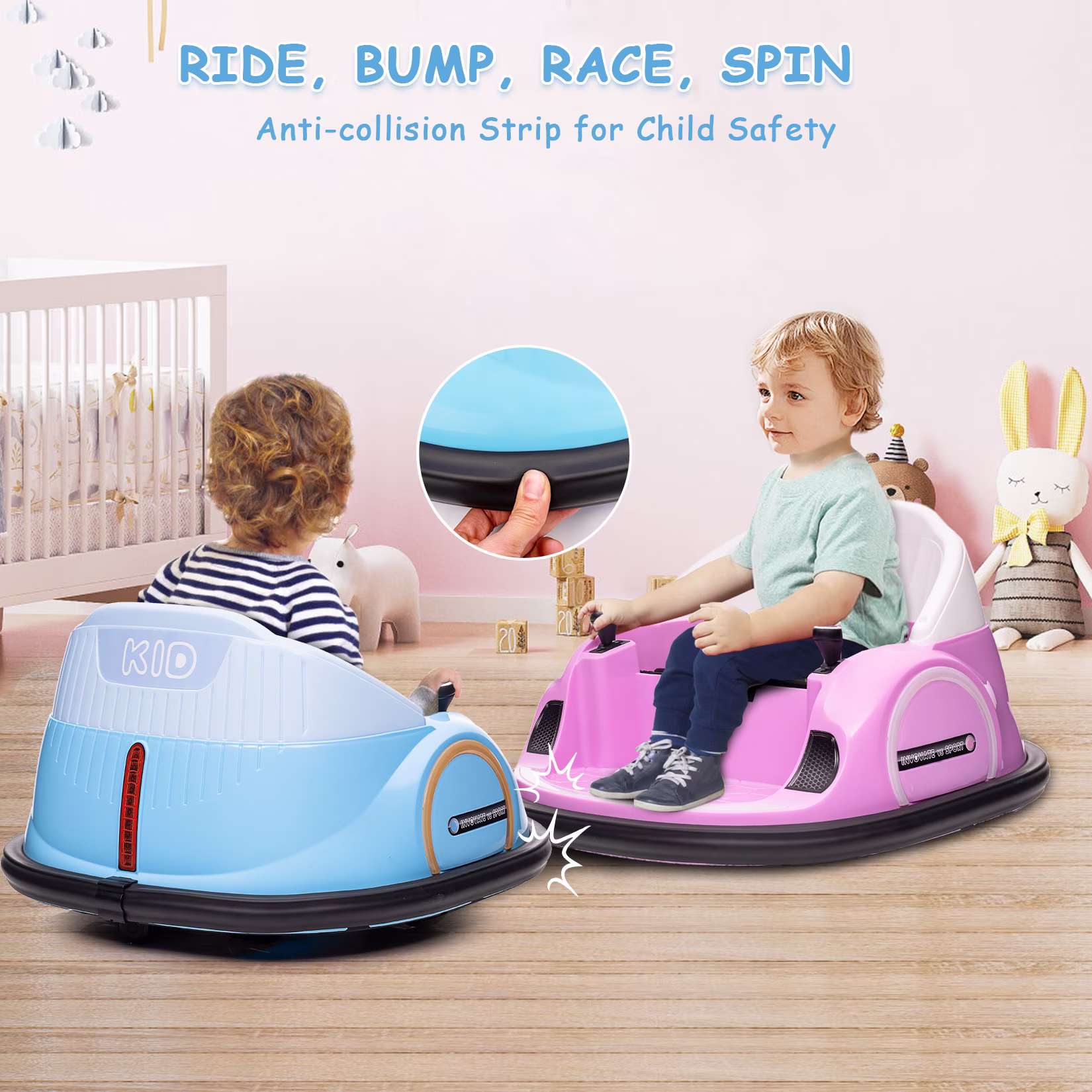 M optimized 12V Ride On Bumper Car for Kids Ride on Toy Gifts Toddlers Electric Bumping Car with Remote Control, Battery Display, 360 Degree Spin, LED Lights, Music - Image 5
