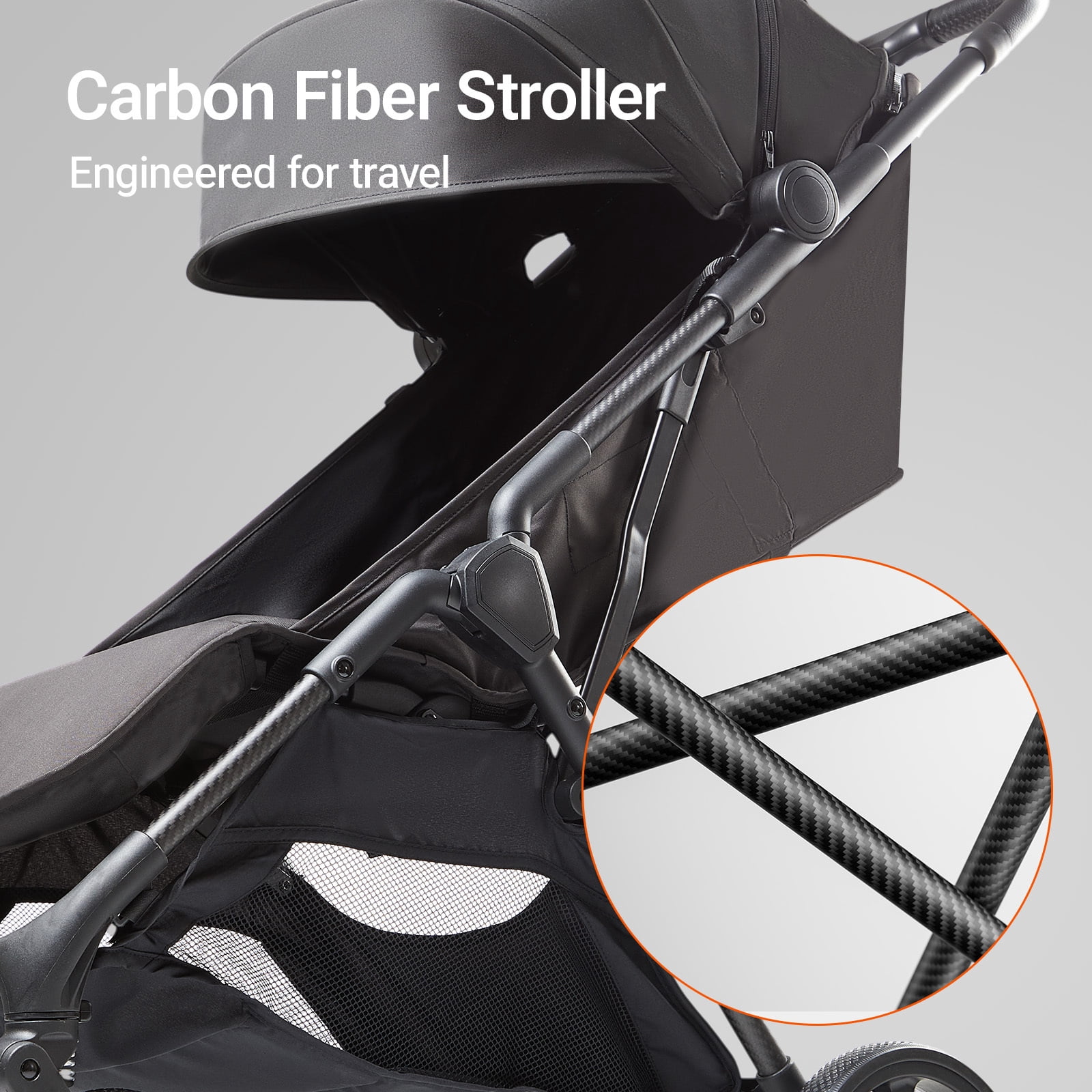 Mamazing Baby Stroller,Air Lite Carbon Fiber Lightweight Foldable Compact Travel Stroller for Newborn Infant Toddler,Black - Image 2
