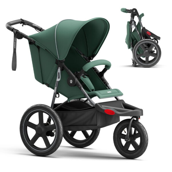 Mamazing Jogging Stroller, Foldable All-Terrain 12/16in Air Tires, Disc Hand and Foot Brakes, Magnetic 5-Pt Harness for Baby and Toddler,Green