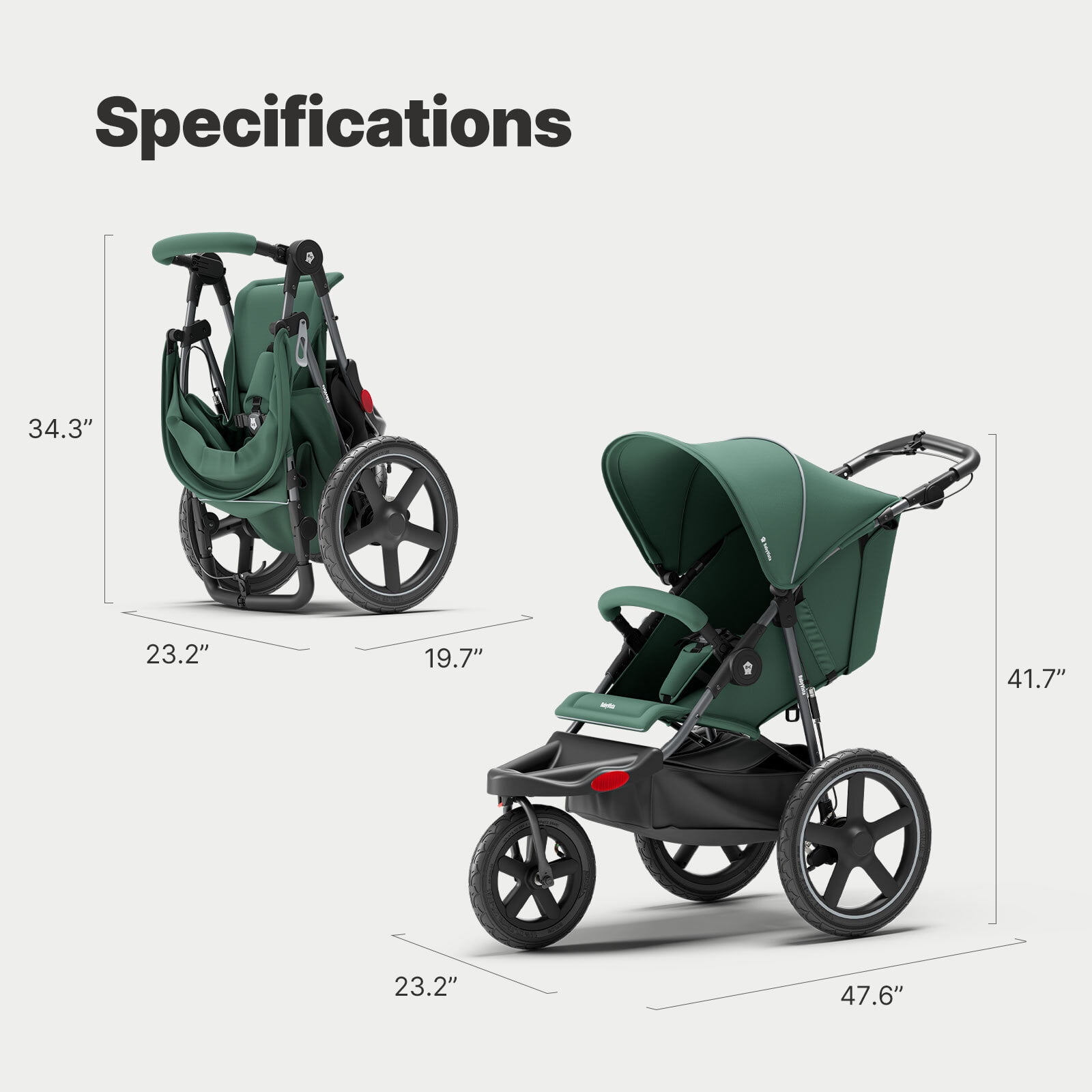 Mamazing Jogging Stroller, Foldable All-Terrain 12/16in Air Tires, Disc Hand and Foot Brakes, Magnetic 5-Pt Harness for Baby and Toddler,Green - Image 5
