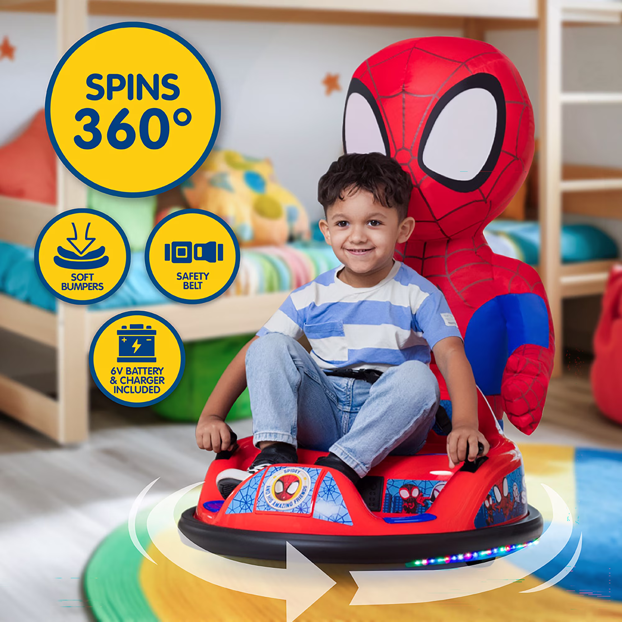 Marvel Spider-Man Spidey ImaginAir 6V Powered Ride-On Bumper Car with Inflatable Character - Image 4