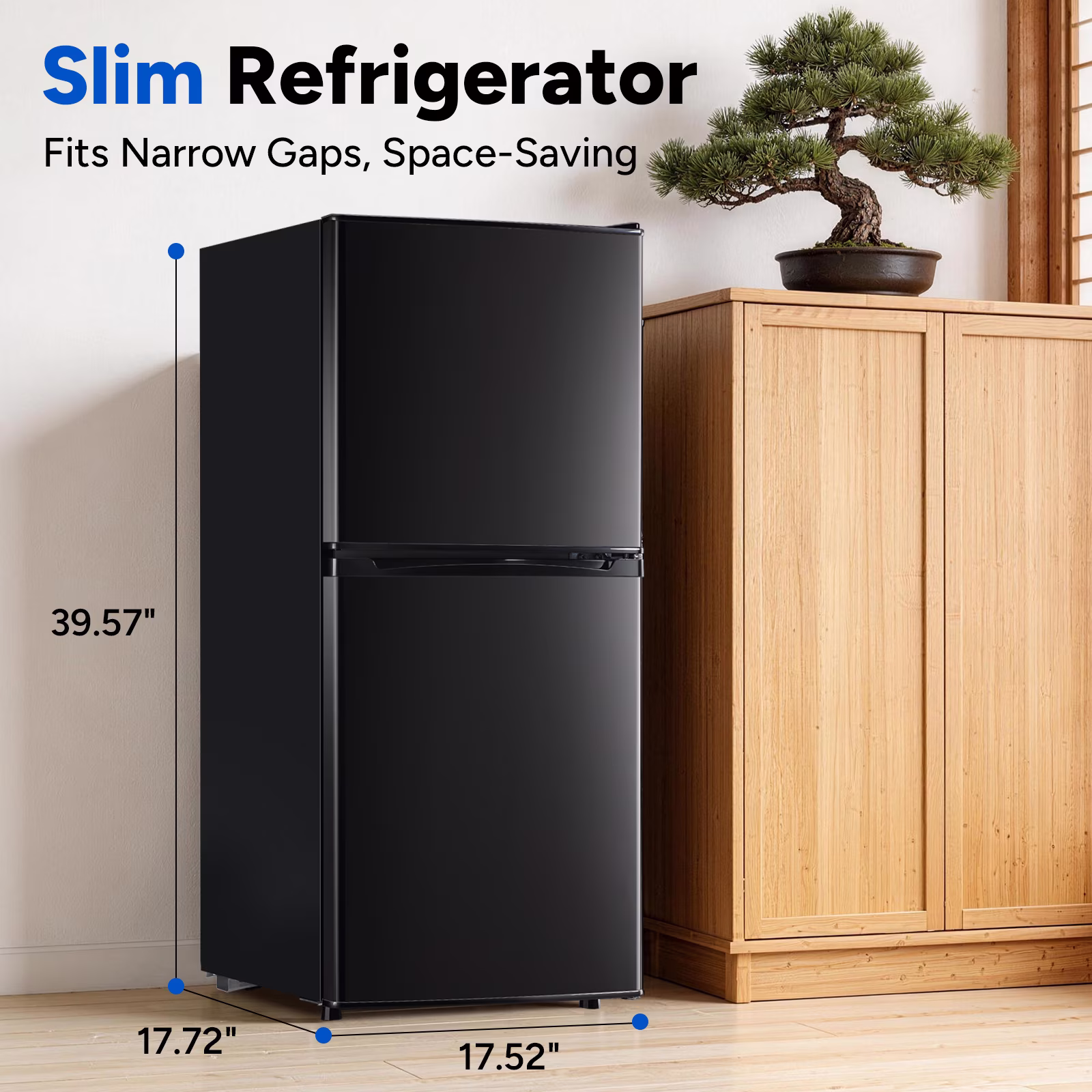 Mayoume 3.7 Cu.ft Refrigerators with Freezer, Small Refrigerator with 7 Temperature Control, LED Light, 2 Door, 2 Wheels, Apartment, Office, Black - Image 3