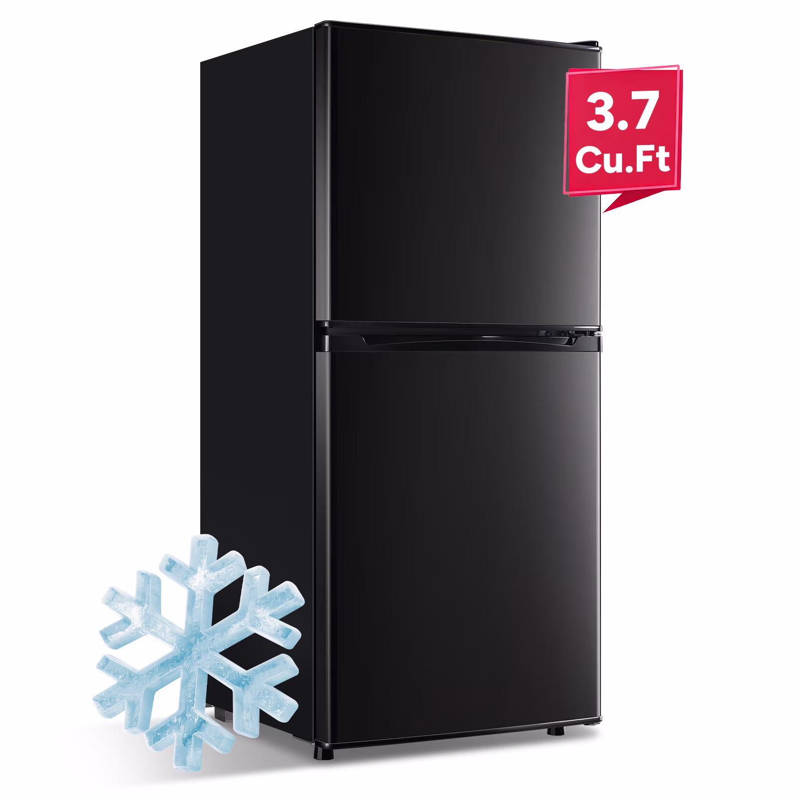Mayoume 3.7 Cu.ft Refrigerators with Freezer, Small Refrigerator with 7 Temperature Control, LED Light, 2 Door, 2 Wheels, Apartment, Office, Black