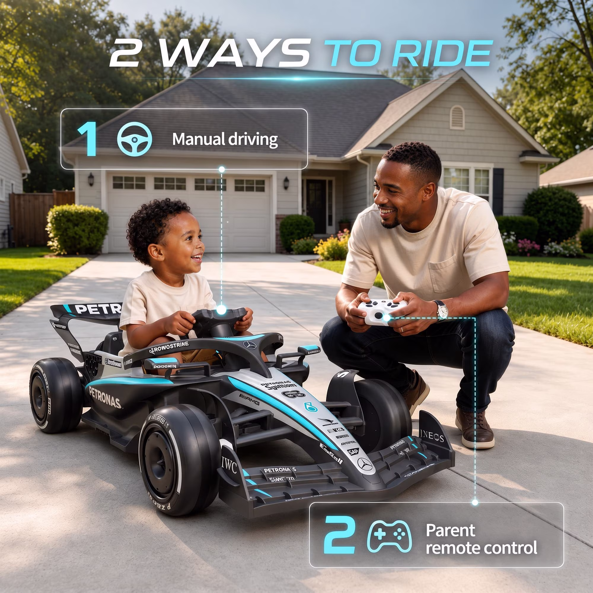 Mercedes-Benz F1 W16 24V Electric Go Kart, COCLUB Kids Ride on Car with Remote Contro, LED Light, Music, Bluetooth, for Ages 3 - Image 5