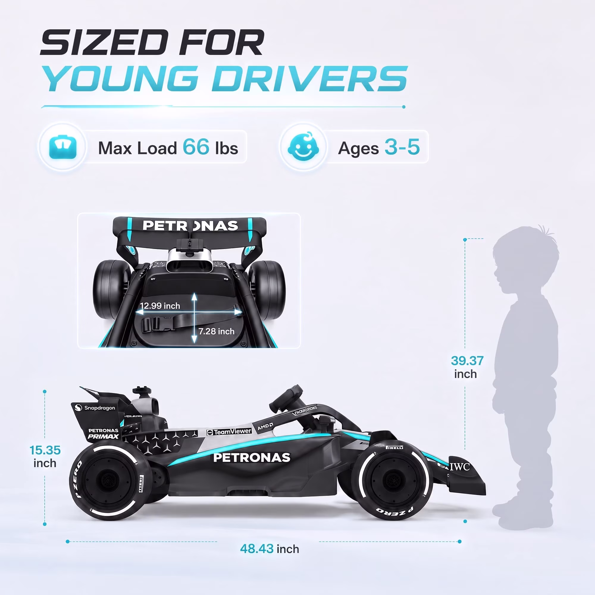 Mercedes-Benz F1 W16 24V Electric Go Kart, COCLUB Kids Ride on Car with Remote Contro, LED Light, Music, Bluetooth, for Ages 3 - Image 4