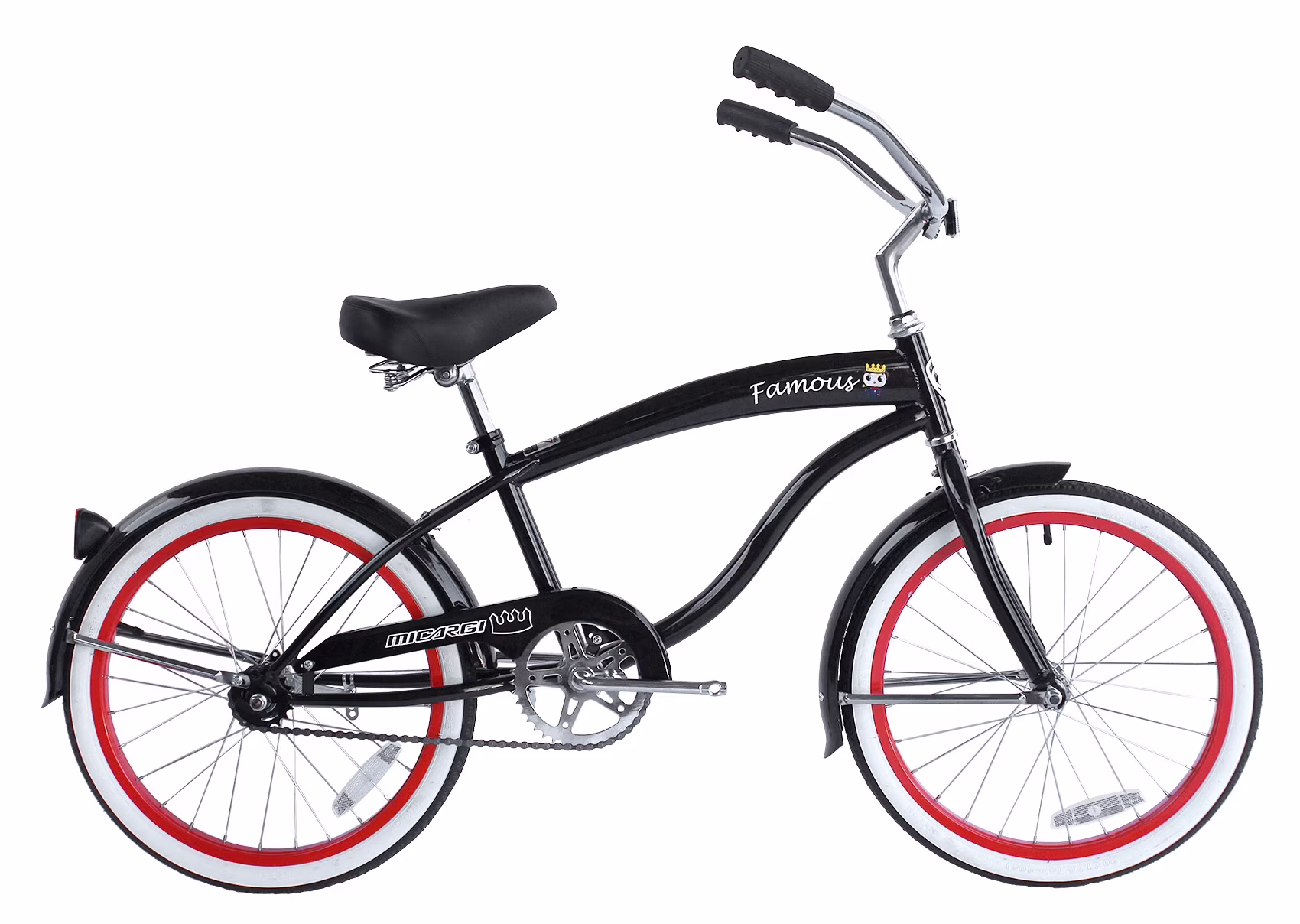Micargi 20 In. Famous Kid's Size Bike Cruiser, Black, White and Red