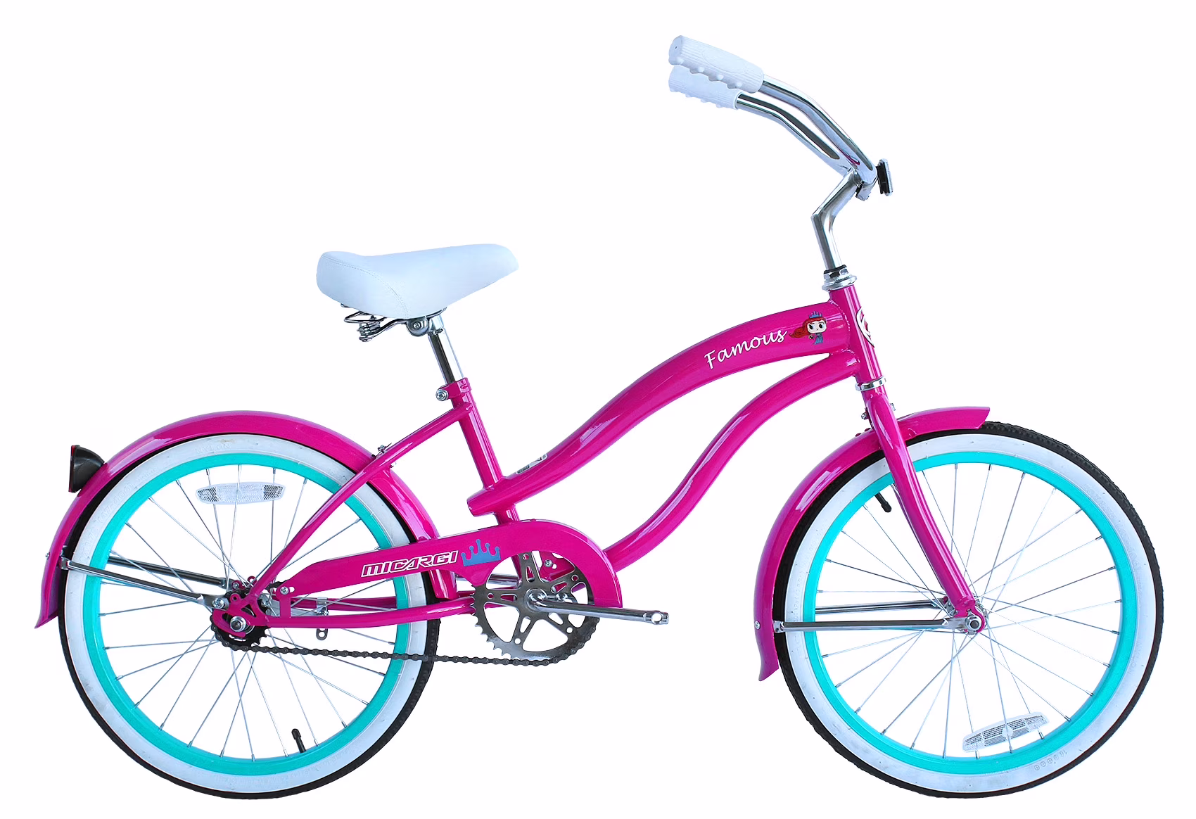Micargi 20 In. Famous Kid's Size Bike Cruiser, Blue, Pink and White