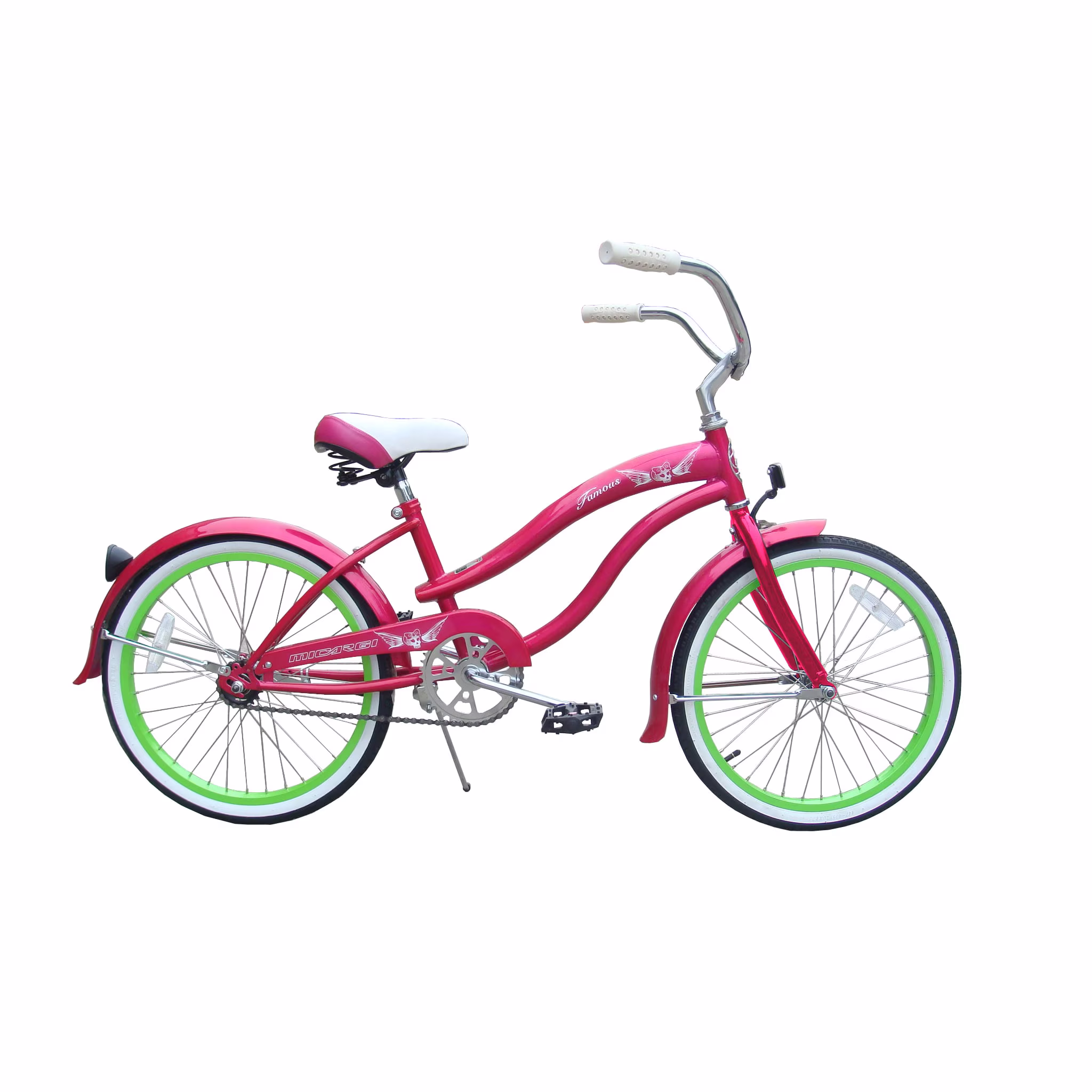 Micargi 20 In. Famous Kid's Size Bike Cruiser, Blue, Pink and White - Image 2