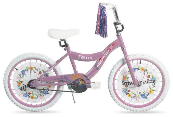 Micargi 20" Inch Girls Bike BMX S-Type Frame Coaster Brake One Piece Crank White Tire Pink Bicycle