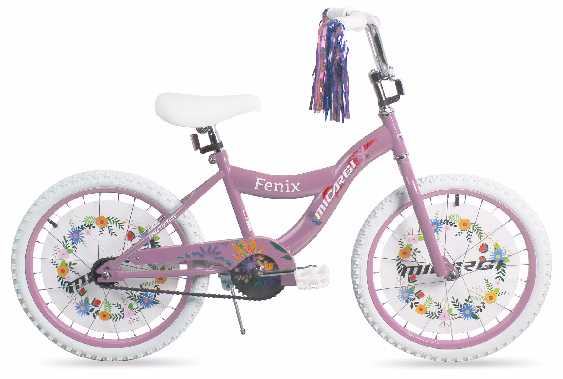Micargi 20" Inch Girls Bike BMX S-Type Frame Coaster Brake One Piece Crank White Tire Pink Bicycle