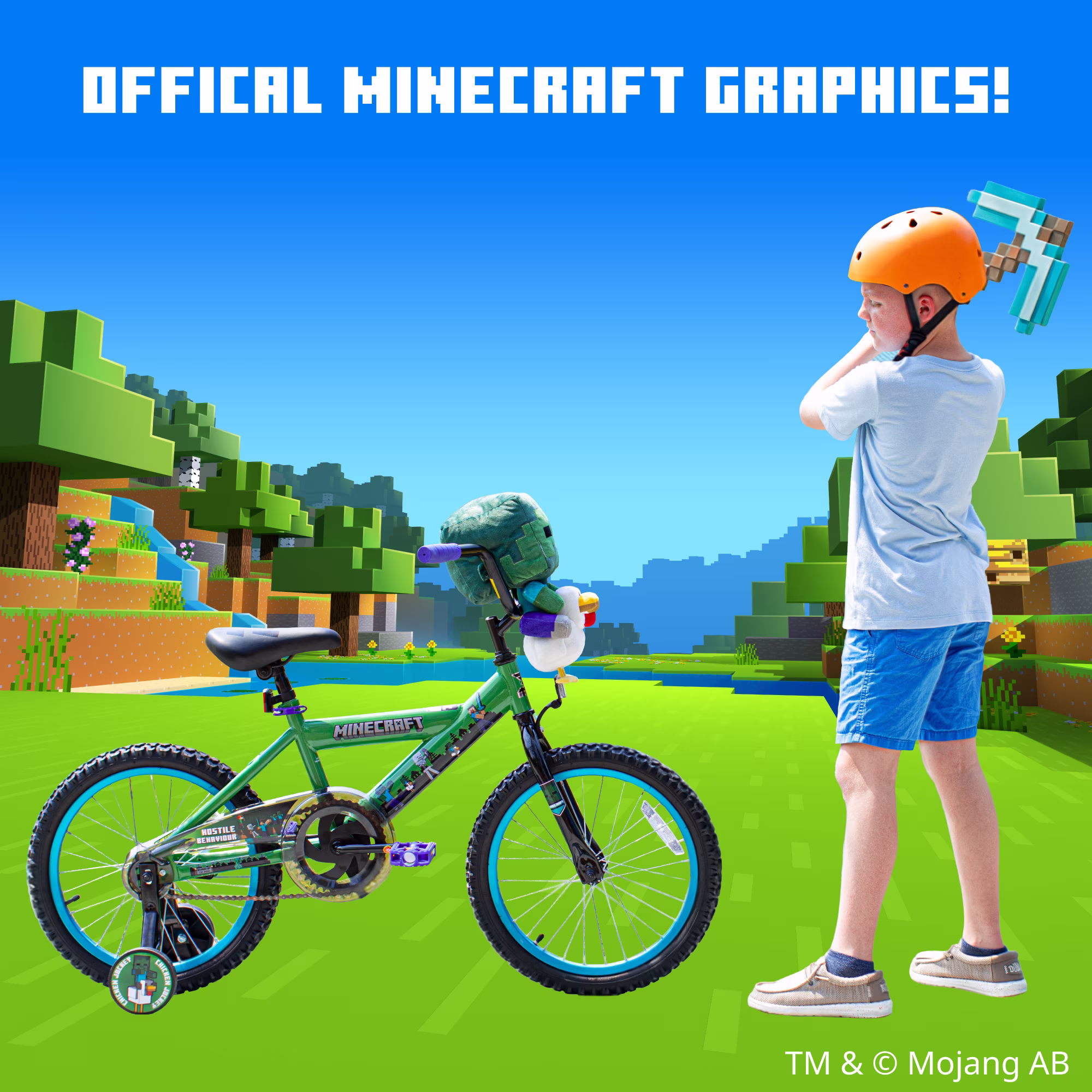 Minecraft 18" Boys Bike by Dynacraft, for Ages 6-9 Years, 42"-53" Tall, Green, 1-Count - Image 3