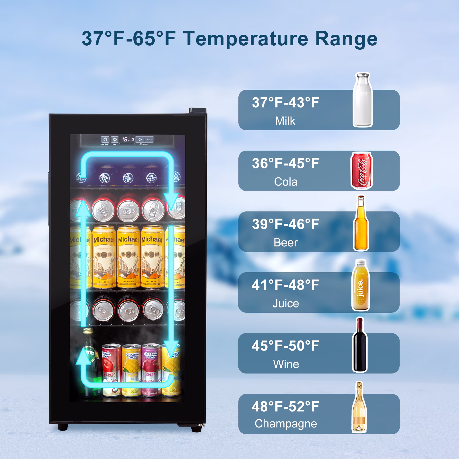 Mini Fridge 135 Can Beverage Refrigerator Cooler, 3.5 Cu.Ft Drink Fridge for Soda Wine Beer with Adjustable Removable Shelving for Home, Bar, Office,Black - Image 4