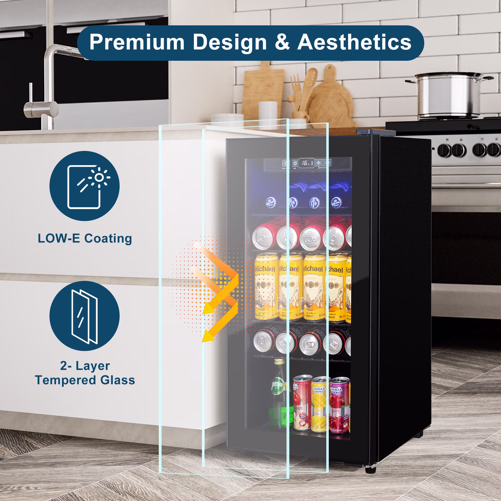 Mini Fridge 135 Can Beverage Refrigerator Cooler, 3.5 Cu.Ft Drink Fridge for Soda Wine Beer with Adjustable Removable Shelving for Home, Bar, Office,Black - Image 2