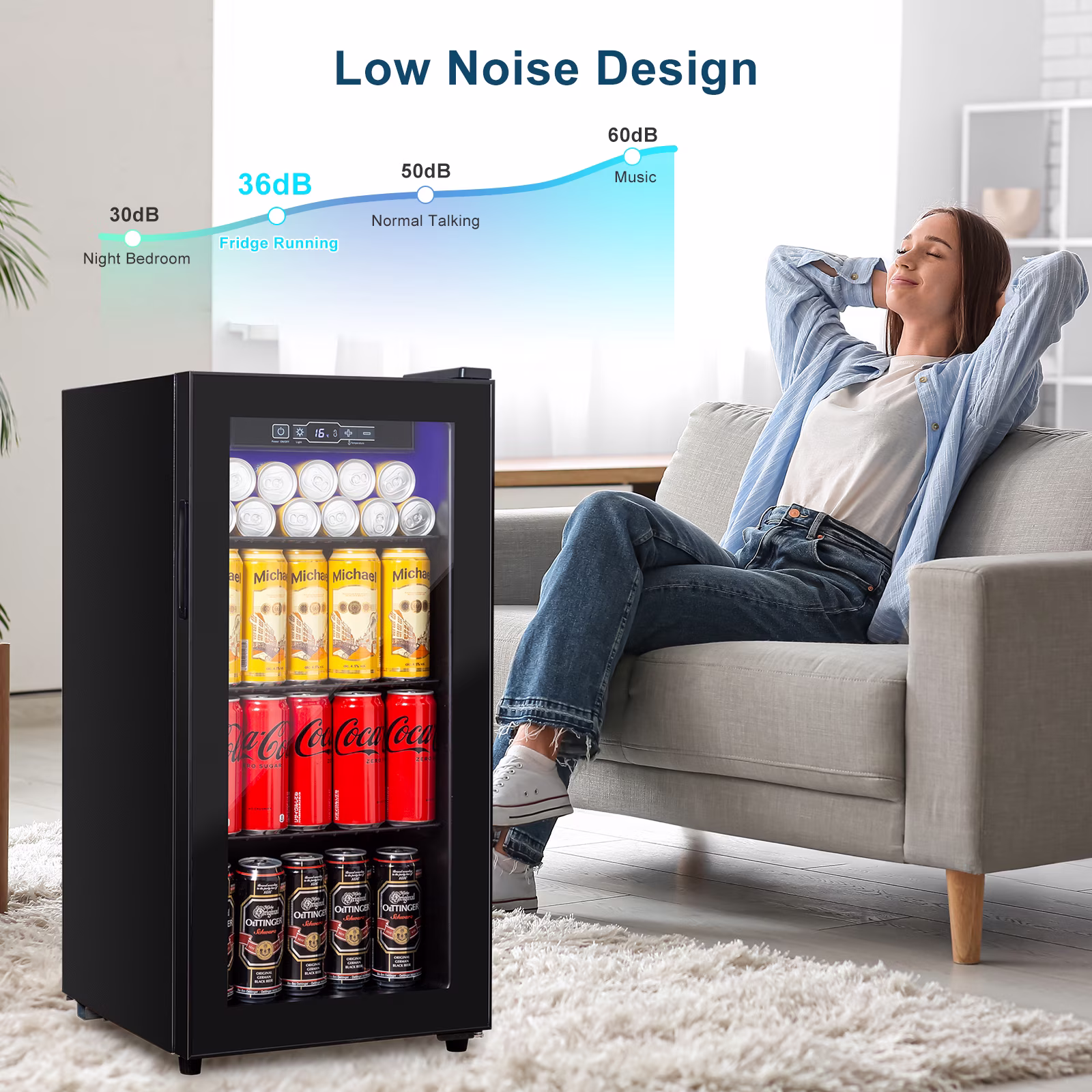Mini Fridge 135 Can Beverage Refrigerator Cooler, 3.5 Cu.Ft Drink Fridge for Soda Wine Beer with Adjustable Removable Shelving for Home, Bar, Office,Black - Image 5
